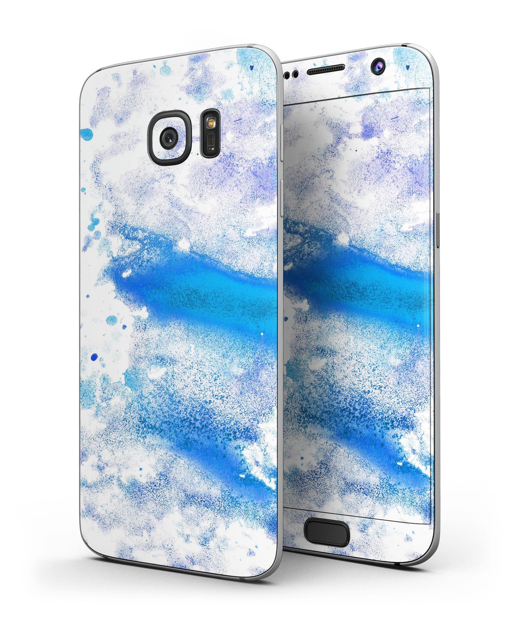 Blue Watercolor Polka Dots skin kit for Samsung Galaxy S7 and S7 Edge, showcasing vibrant colors and stylish design.