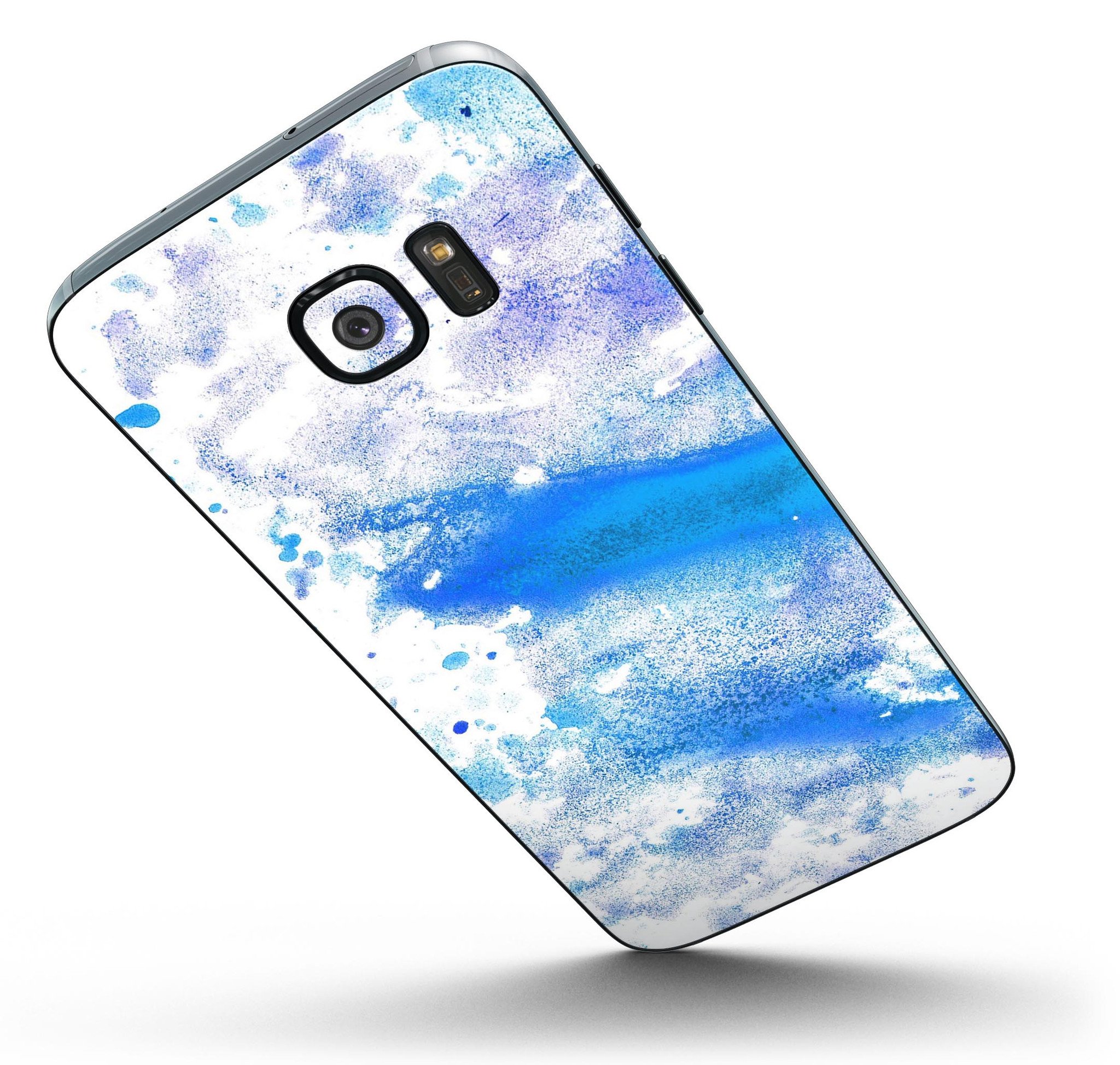 Blue Watercolor Polka Dots skin kit for Samsung Galaxy S7 and S7 Edge, showcasing vibrant colors and stylish design.
