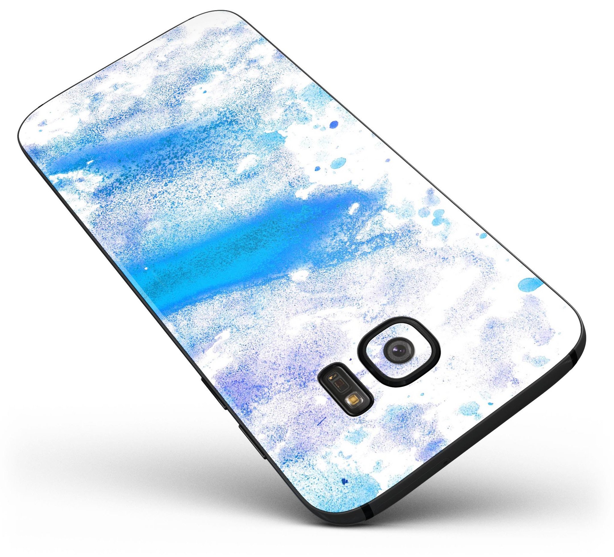 Blue Watercolor Polka Dots skin kit for Samsung Galaxy S7 and S7 Edge, showcasing vibrant colors and stylish design.