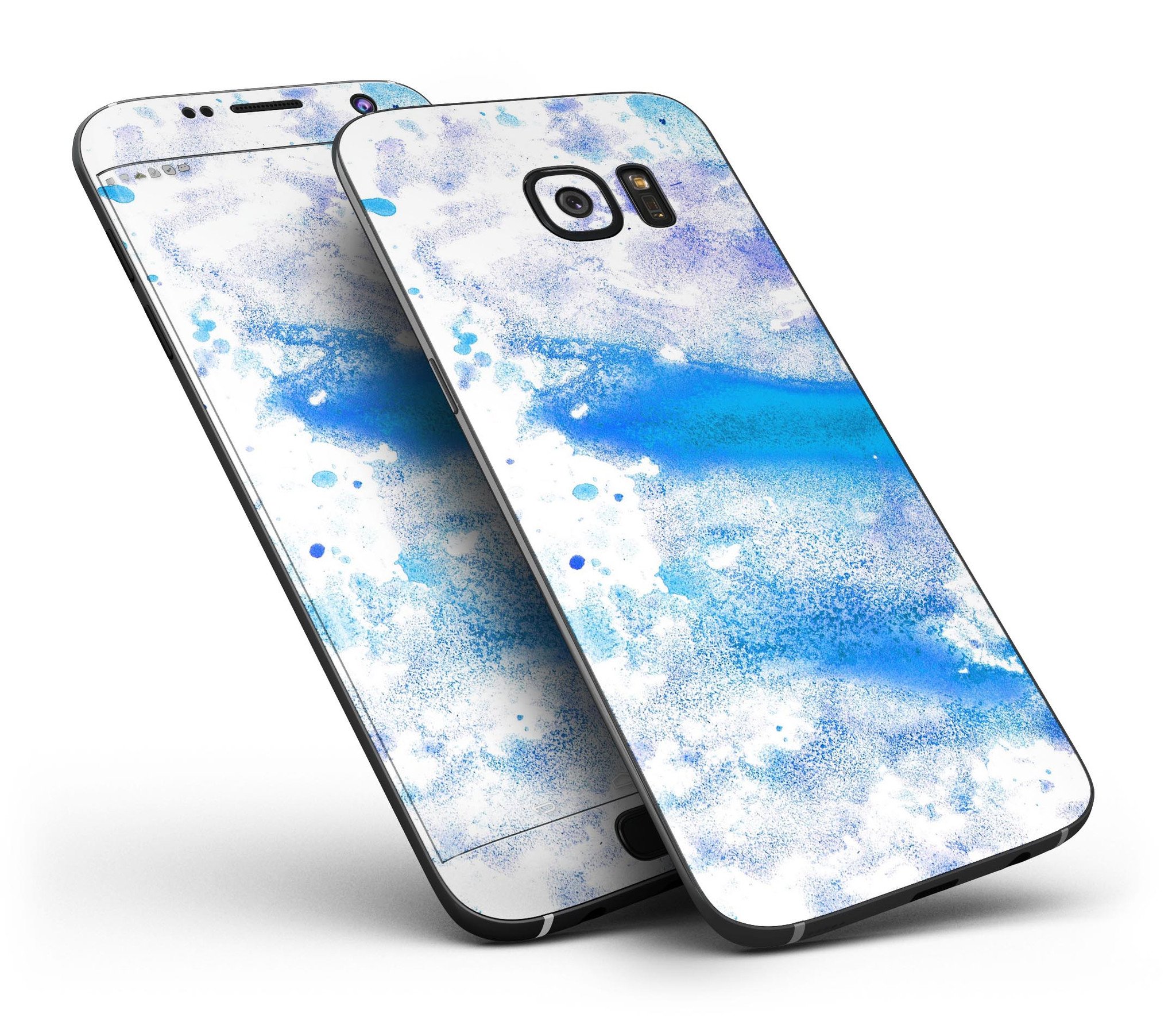 Blue Watercolor Polka Dots skin kit for Samsung Galaxy S7 and S7 Edge, showcasing vibrant colors and stylish design.