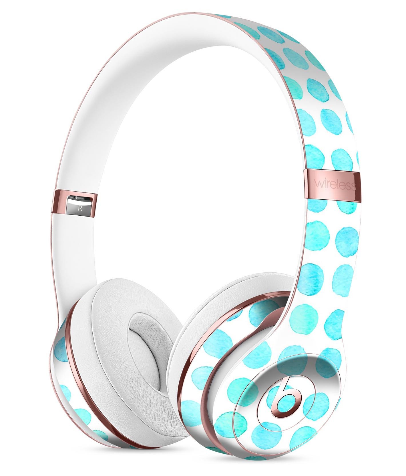 Blue Watercolor Polka Dots Full-Body Skin Kit designed for Beats by Dre Solo 3 Wireless Headphones, showcasing vibrant colors and stylish patterns.