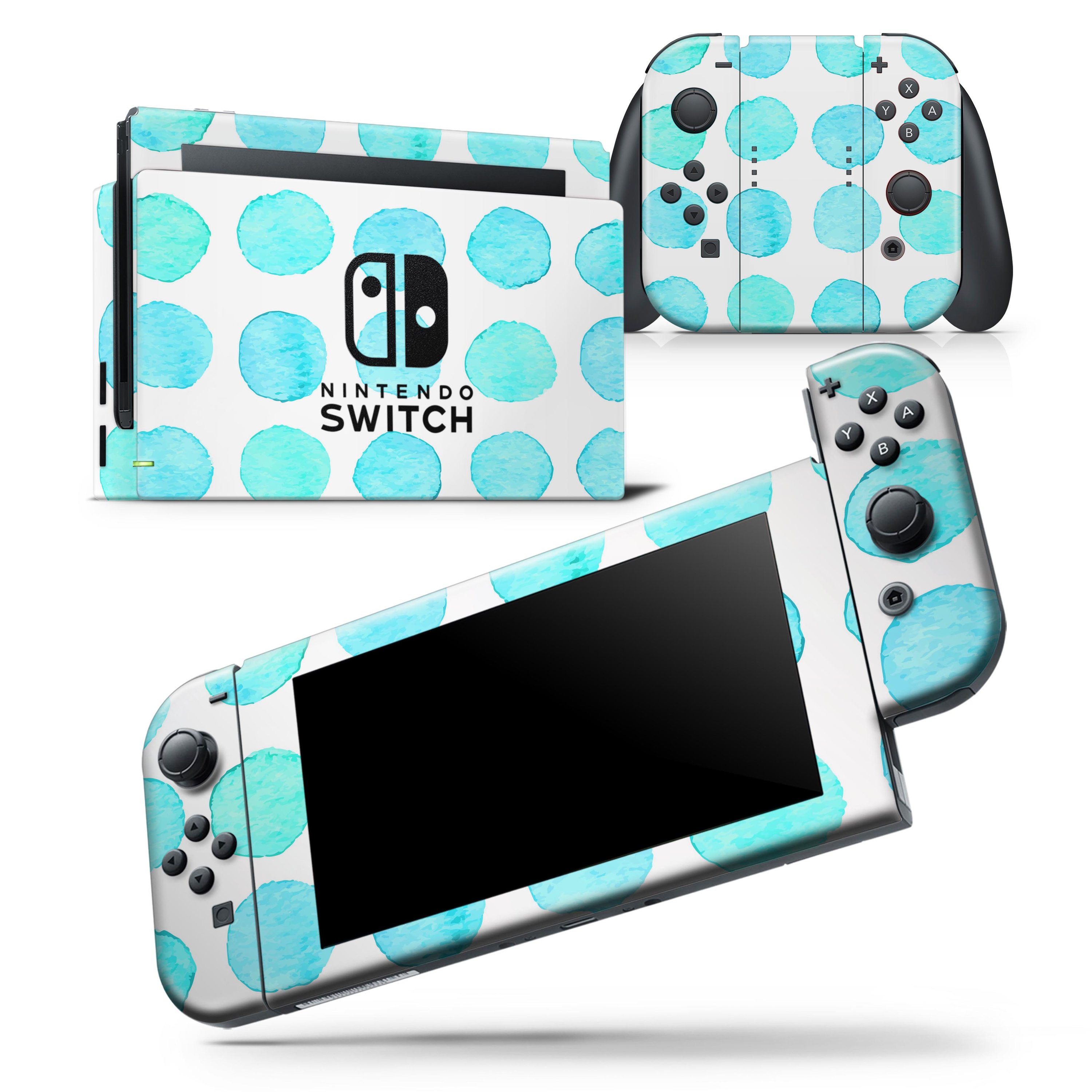 Blue Watercolor Polka Dots skin wrap decal for Nintendo Switch Lite, showcasing vibrant colors and unique polka dot design.