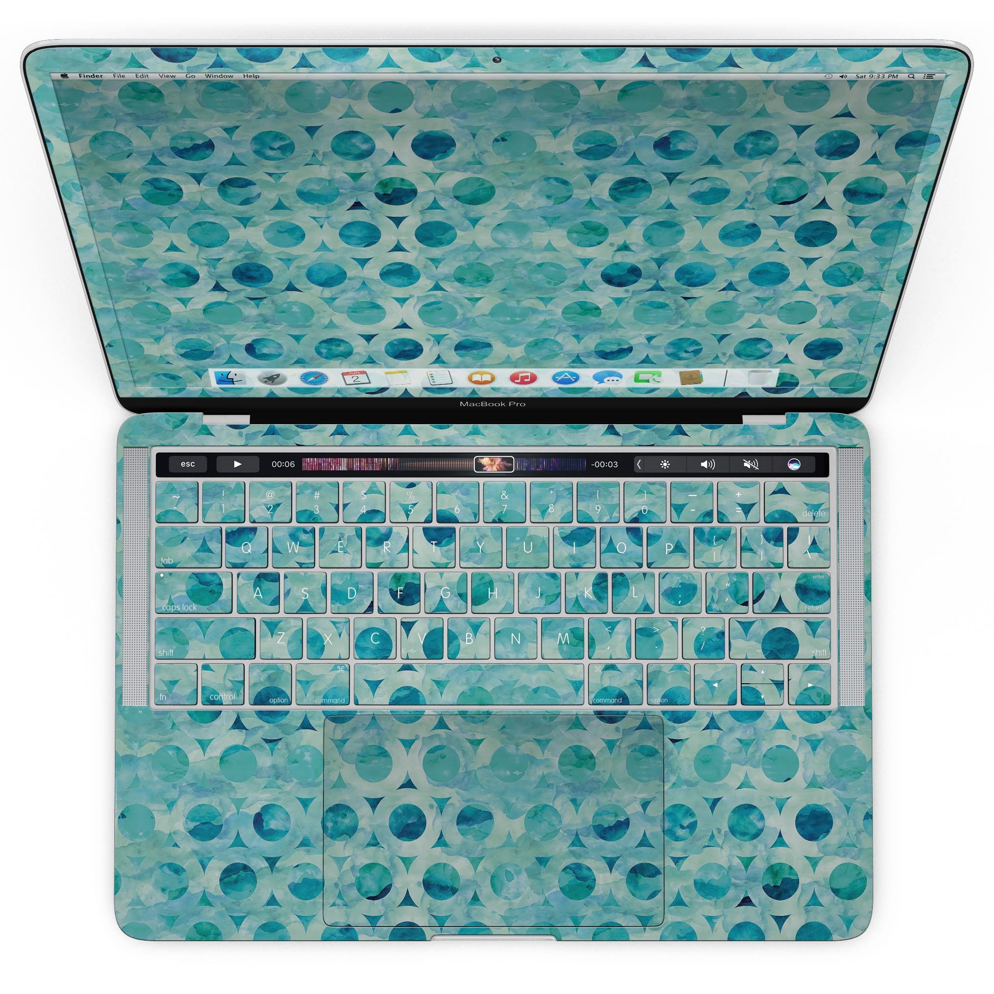 Blue Watercolor Ring Pattern skin for MacBook Pro with Touch Bar, showcasing vibrant colors and a stylish design.