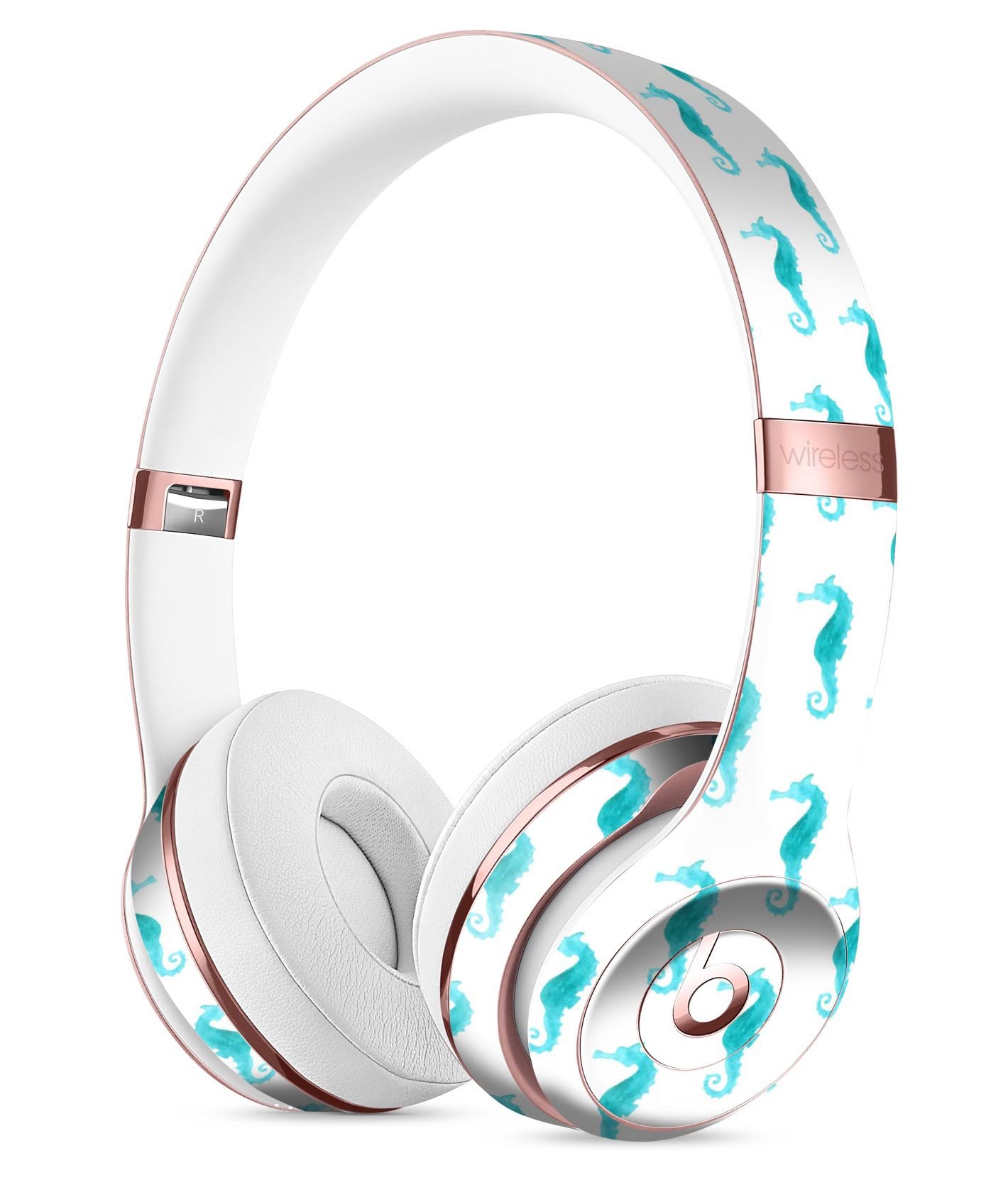 Blue Watercolor Seahorses Skin Kit for Beats by Dre Solo 3 Wireless Headphones, showcasing vibrant seahorse design.