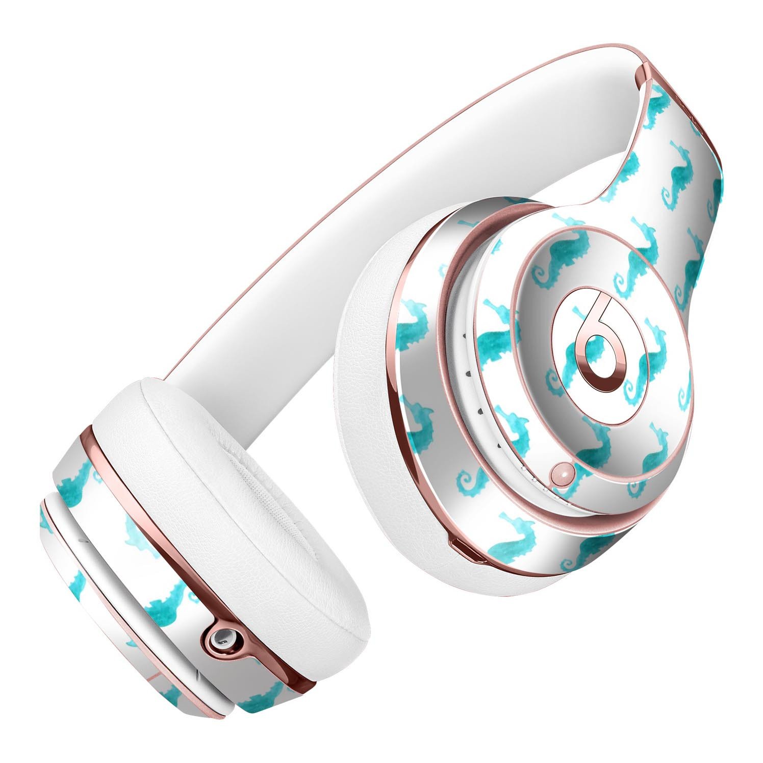 Blue Watercolor Seahorses Skin Kit for Beats by Dre Solo 3 Wireless Headphones, showcasing vibrant seahorse design.