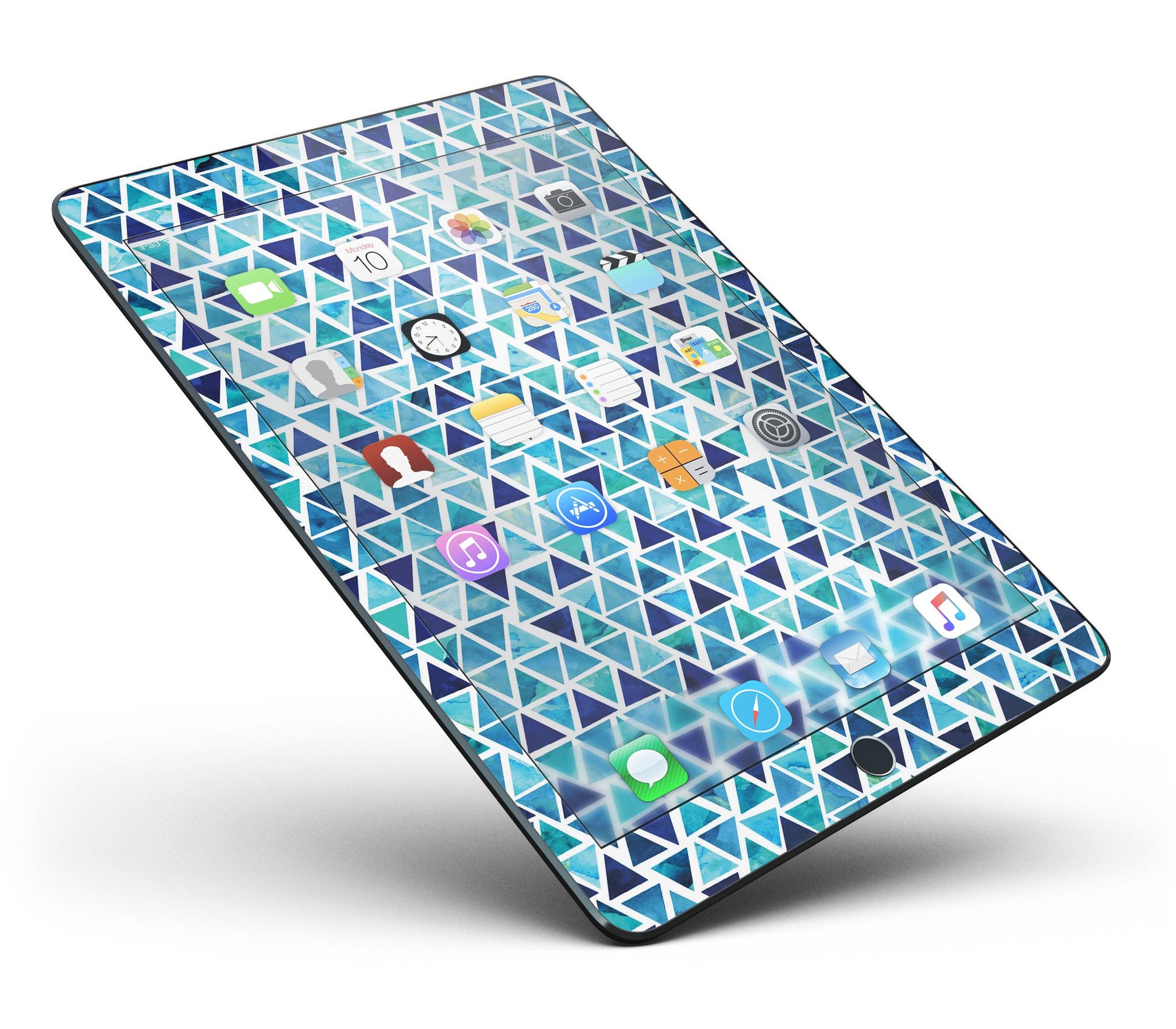 Blue Watercolor Triangle Pattern Full Body Skin for iPad Pro, showcasing vibrant colors and unique design.