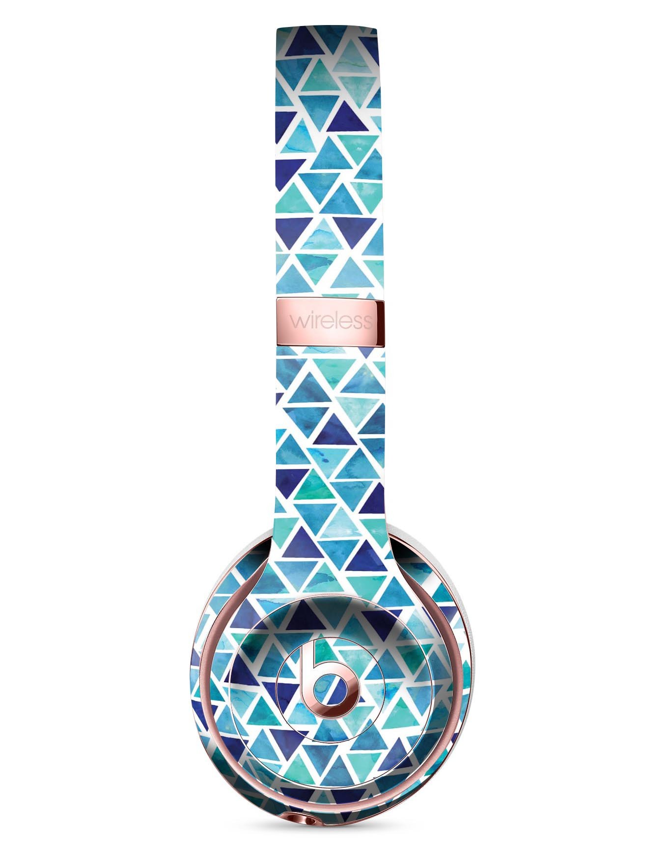 Blue Watercolor Triangle Pattern Skin Kit for Beats by Dre Solo 3 Wireless Headphones, showcasing vibrant colors and unique design.