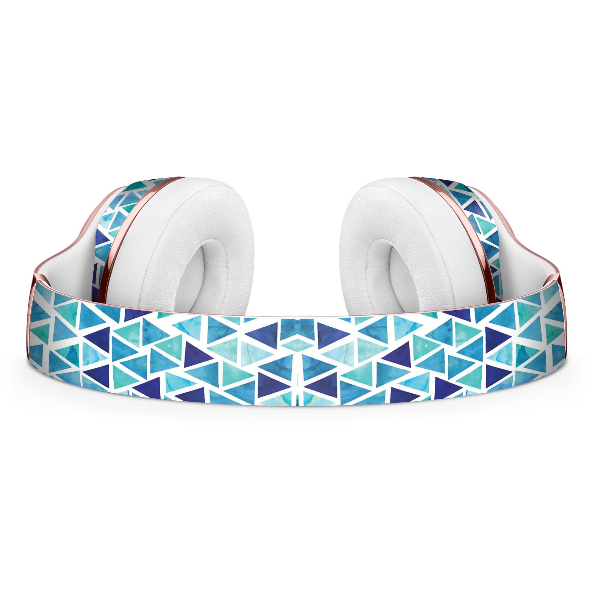 Blue Watercolor Triangle Pattern Skin Kit for Beats by Dre Solo 3 Wireless Headphones, showcasing vibrant colors and unique design.