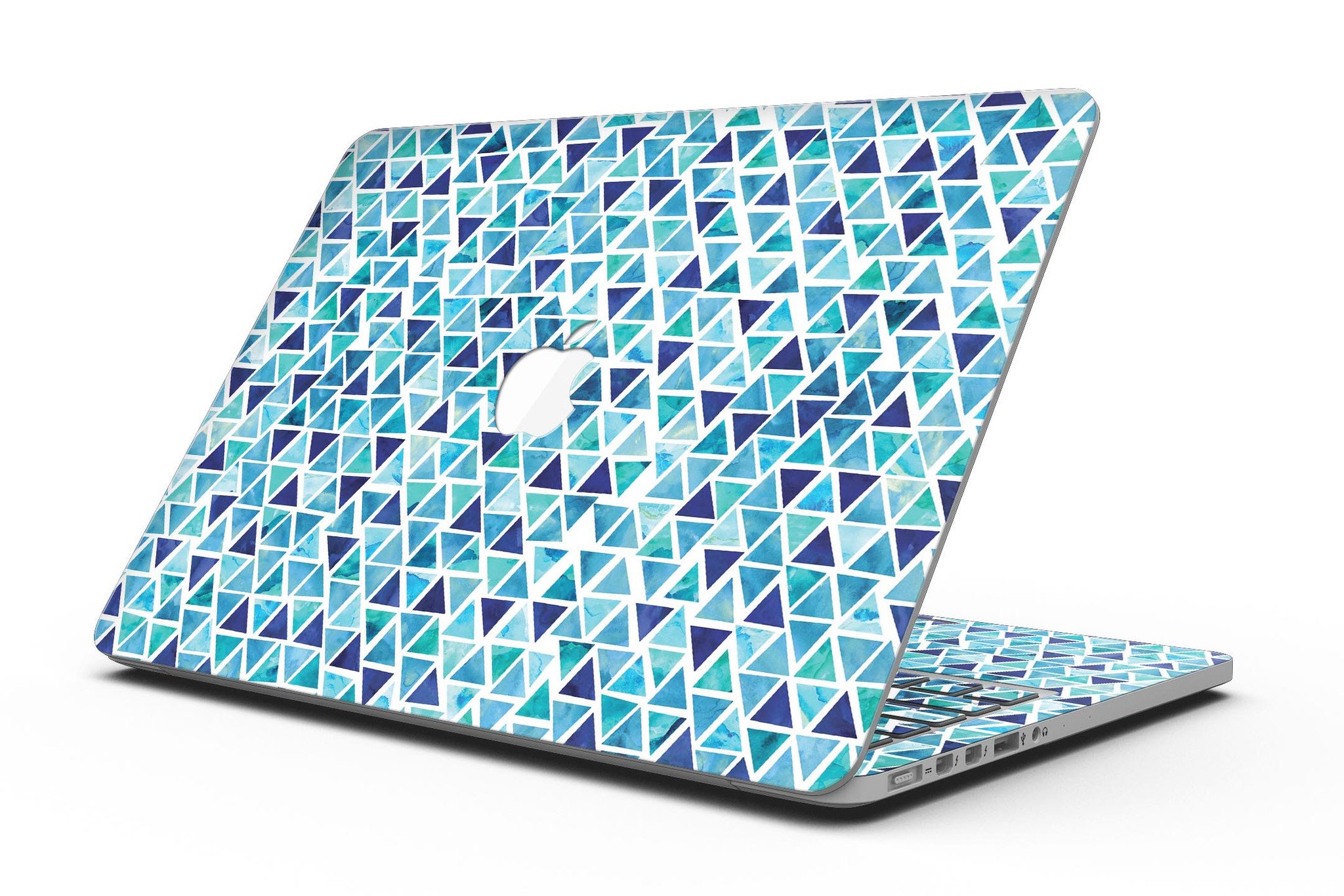Blue Watercolor Triangle Pattern skin for MacBook Pro with Retina Display, showcasing vibrant colors and unique design.