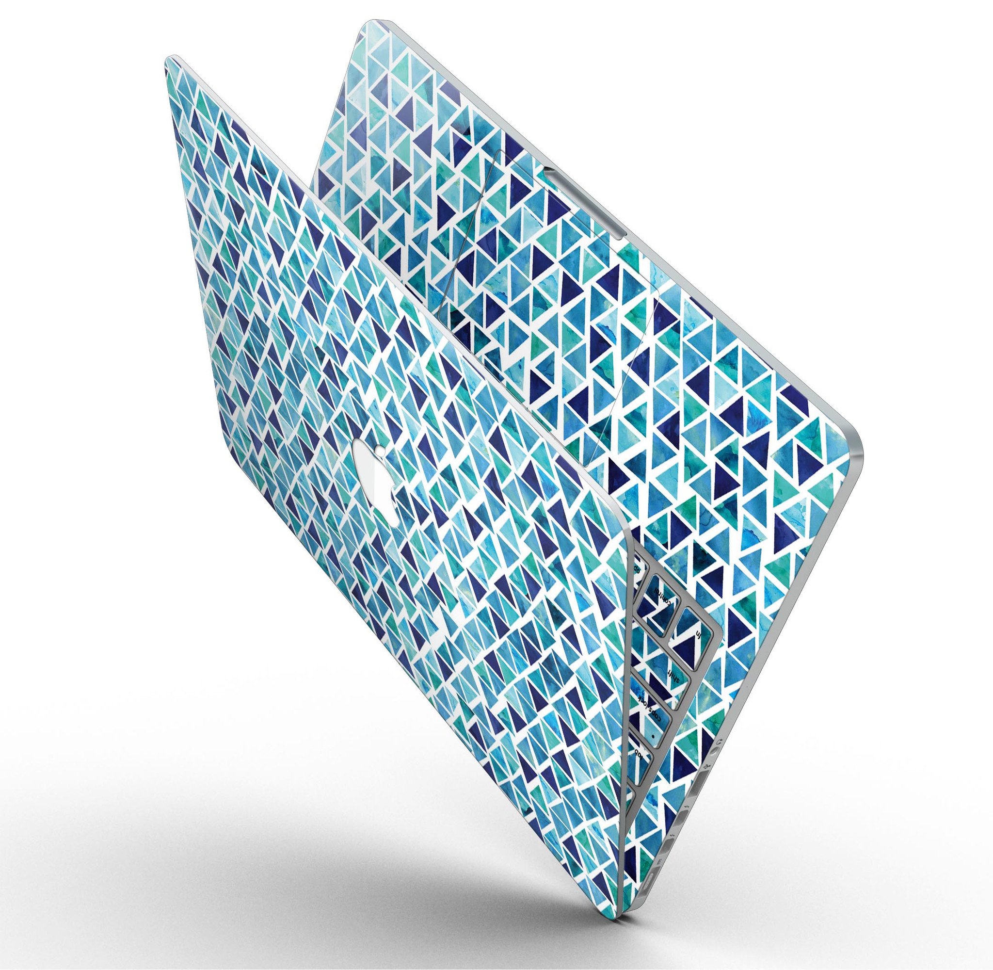 Blue Watercolor Triangle Pattern skin for MacBook Pro with Retina Display, showcasing vibrant colors and unique design.