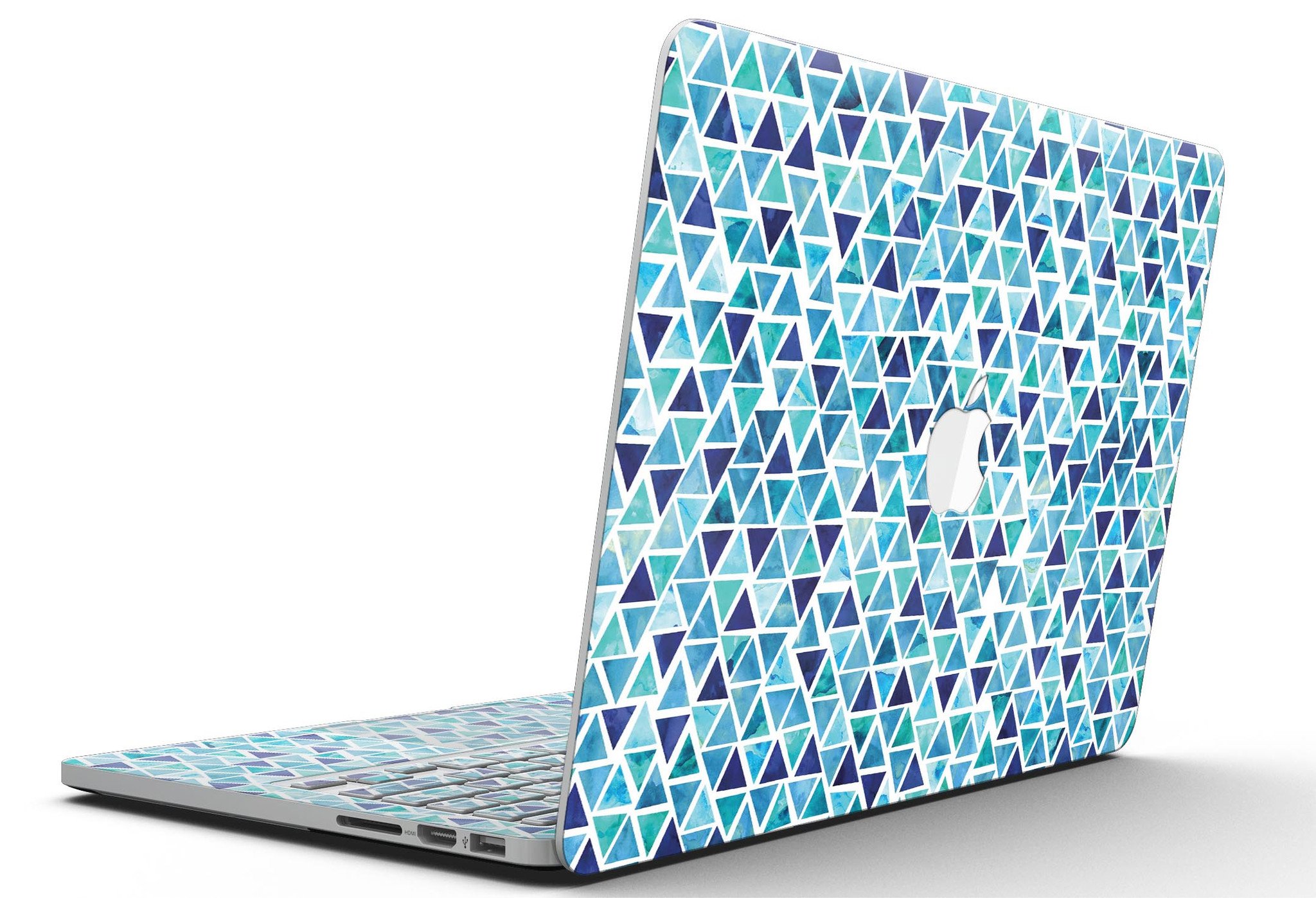 Blue Watercolor Triangle Pattern skin for MacBook Pro with Retina Display, showcasing vibrant colors and unique design.