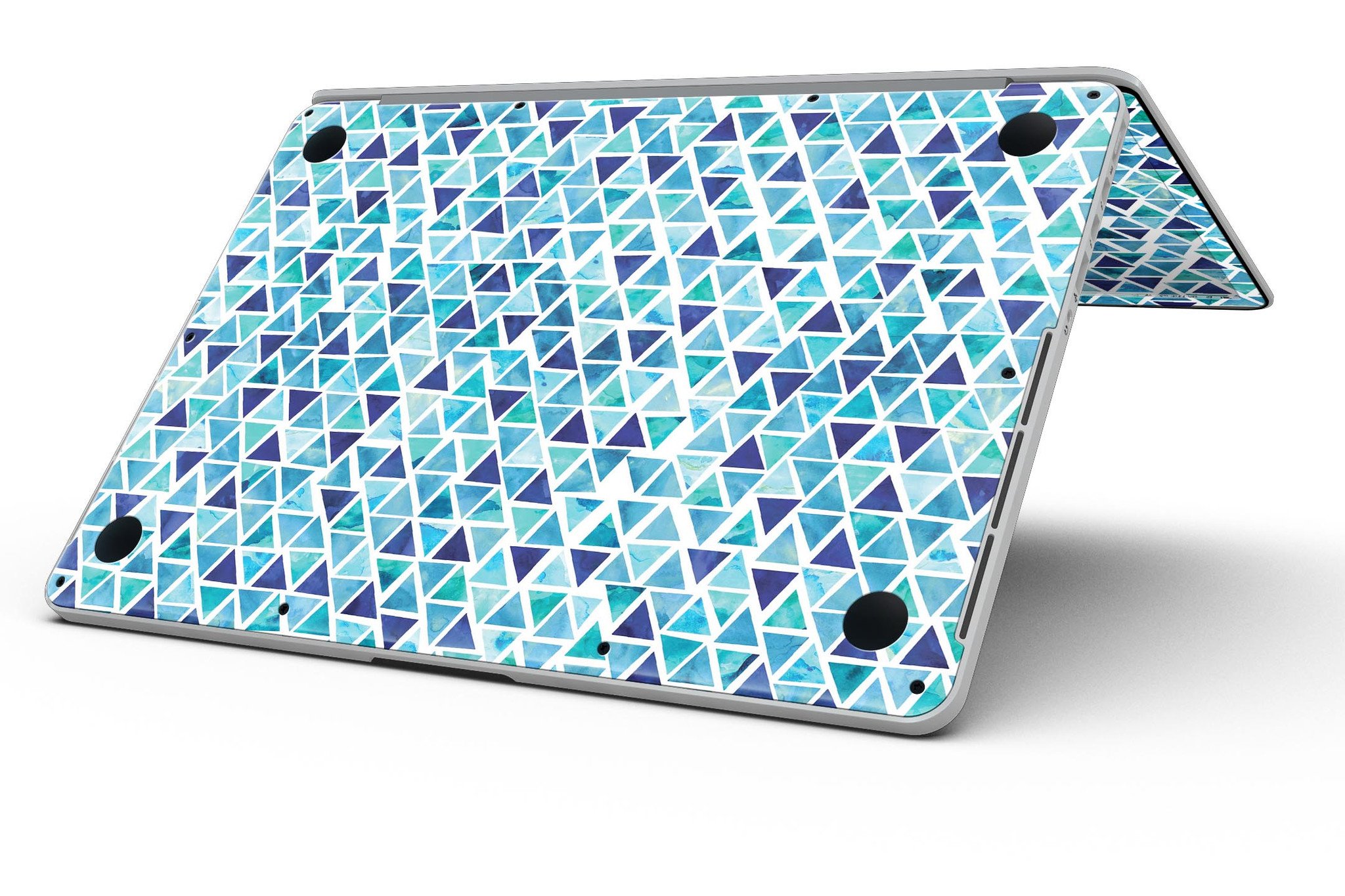 Blue Watercolor Triangle Pattern skin for MacBook Pro with Retina Display, showcasing vibrant colors and unique design.
