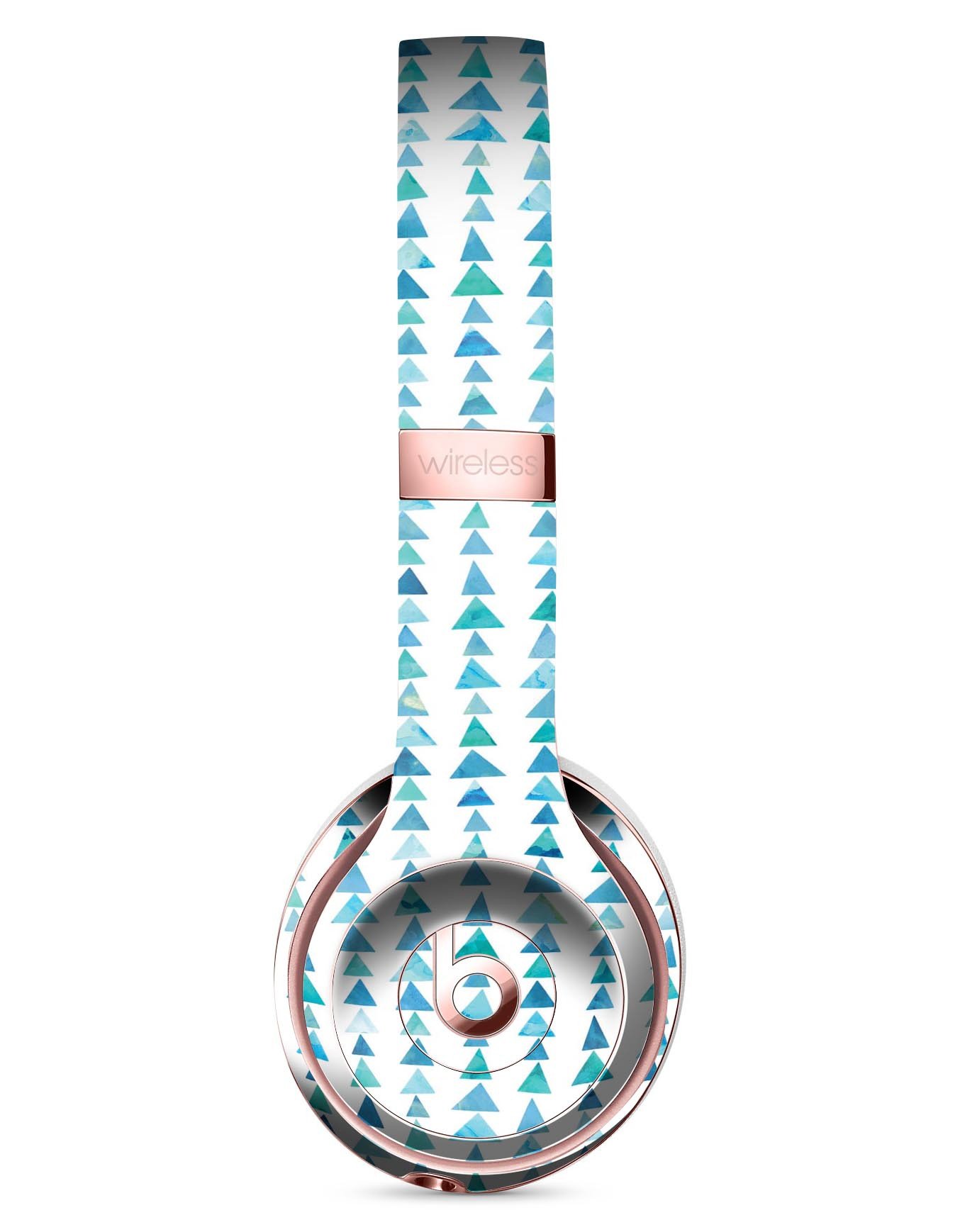 Blue Watercolor Triangle Pattern V2 skin kit for Beats by Dre Solo 3 Wireless Headphones, showcasing vibrant colors and precise cut.