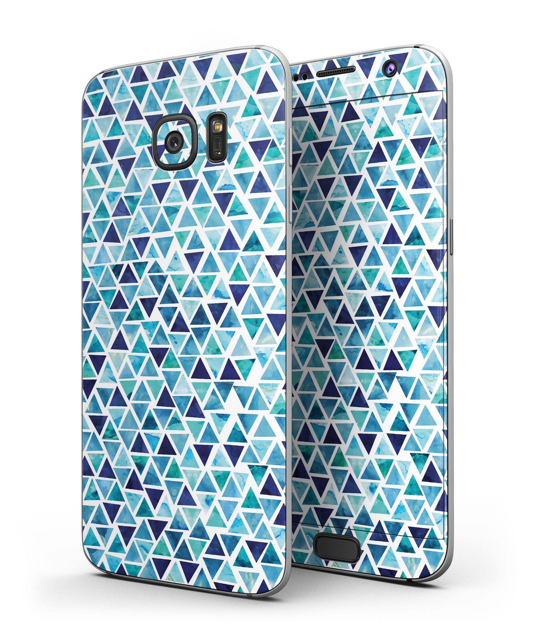 Blue Watercolor Woodgrain skin kit for Samsung Galaxy S7 and S7 Edge, showcasing a stylish design with premium vinyl material.