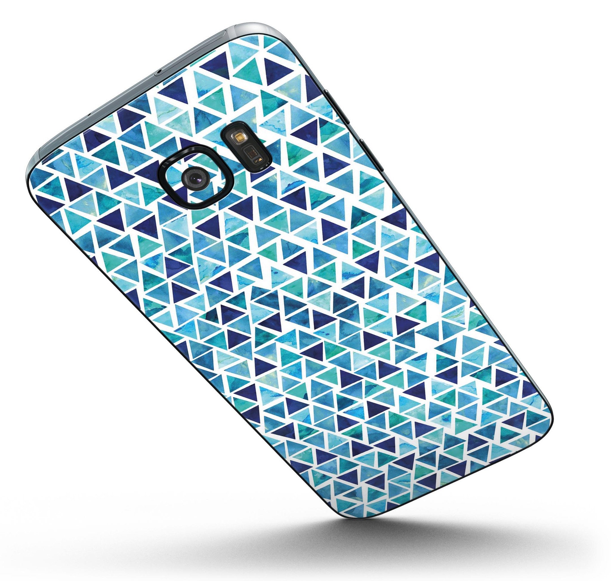 Blue Watercolor Woodgrain skin kit for Samsung Galaxy S7 and S7 Edge, showcasing a stylish design with premium vinyl material.