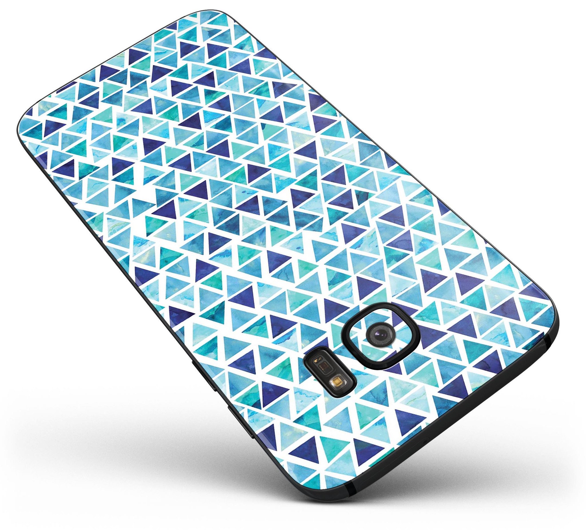 Blue Watercolor Woodgrain skin kit for Samsung Galaxy S7 and S7 Edge, showcasing a stylish design with premium vinyl material.