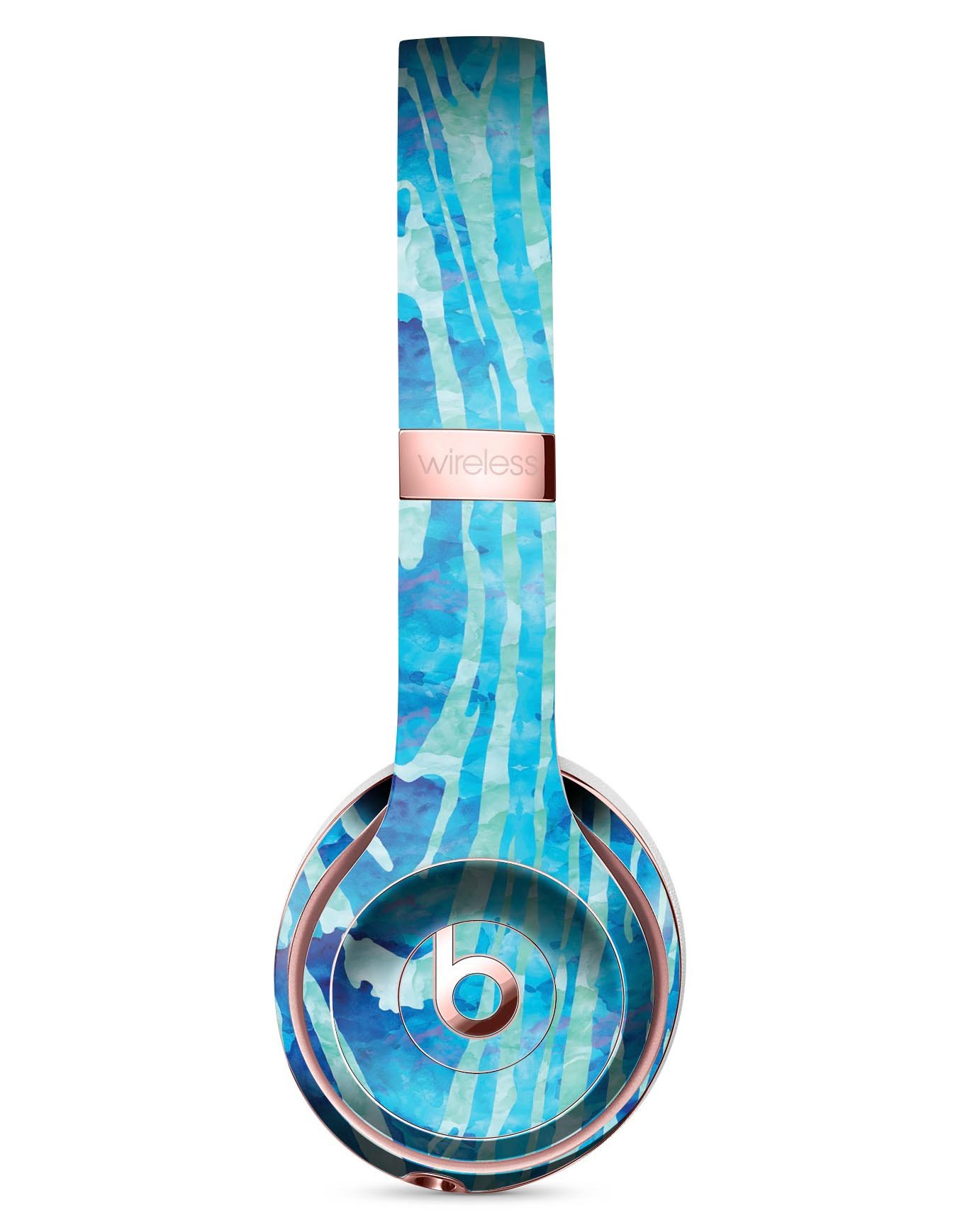 Blue Watercolor Woodgrain Skin Kit for Beats by Dre Solo 3 Wireless Headphones, showcasing vibrant colors and a stylish design.