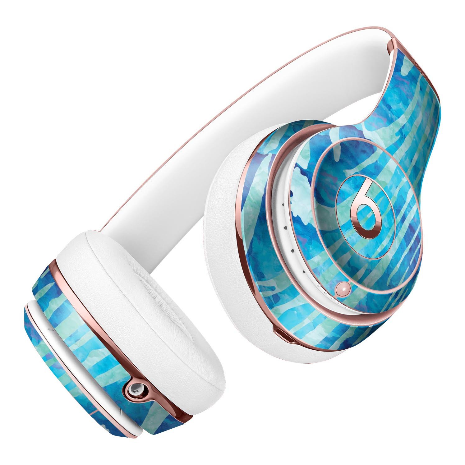 Blue Watercolor Woodgrain Skin Kit for Beats by Dre Solo 3 Wireless Headphones, showcasing vibrant colors and a stylish design.