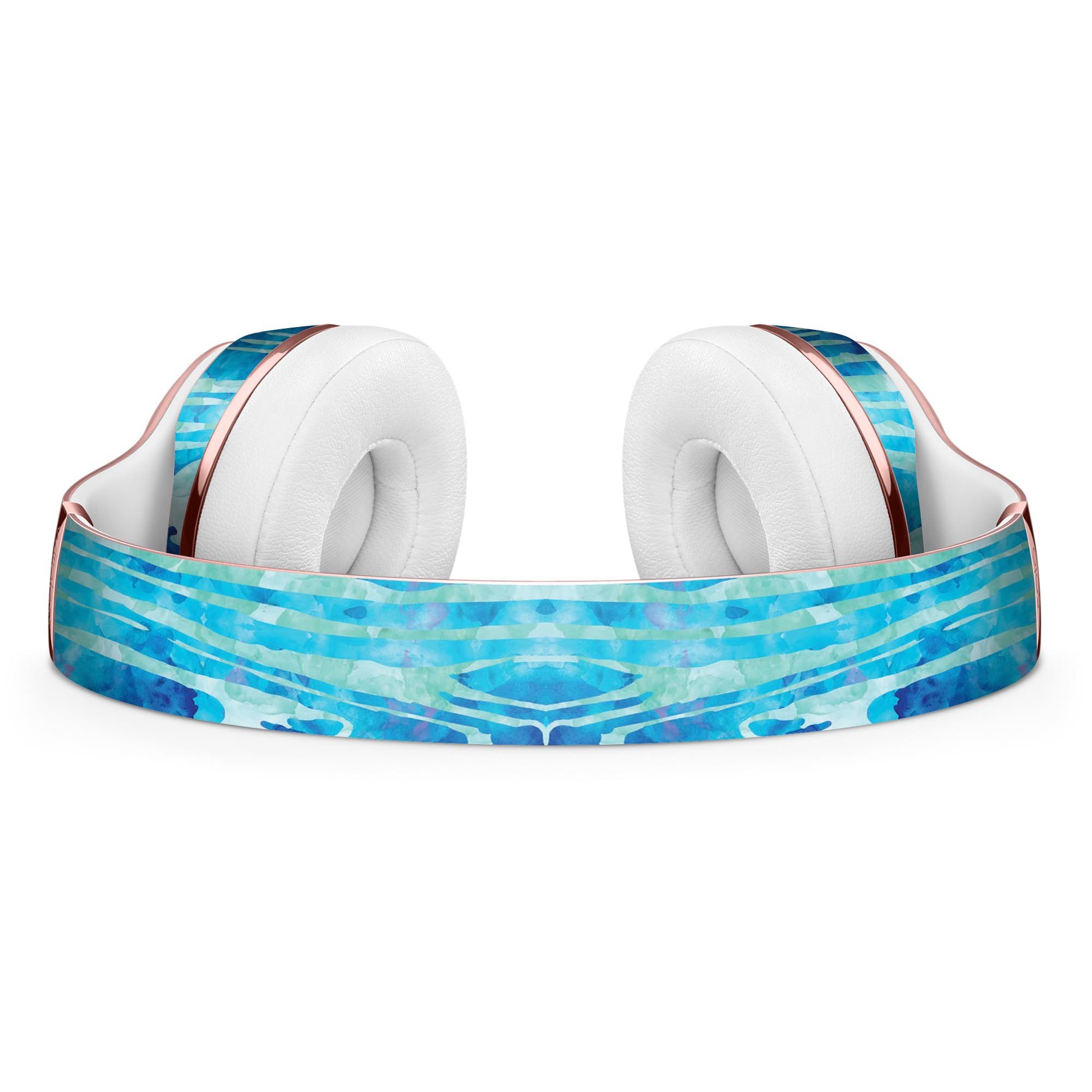 Blue Watercolor Woodgrain Skin Kit for Beats by Dre Solo 3 Wireless Headphones, showcasing vibrant colors and a stylish design.