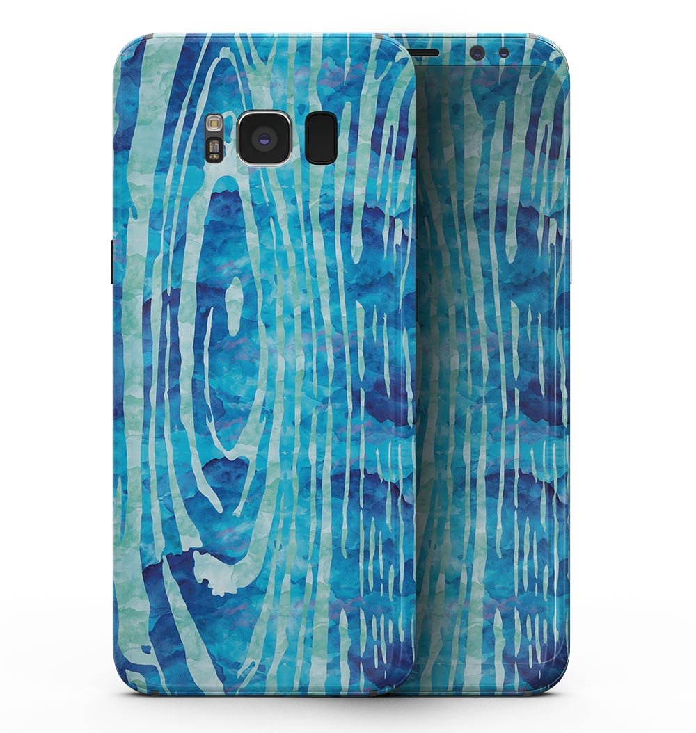 Blue Watercolor Woodgrain skin for Samsung Galaxy S8, showcasing a vibrant design with woodgrain texture.