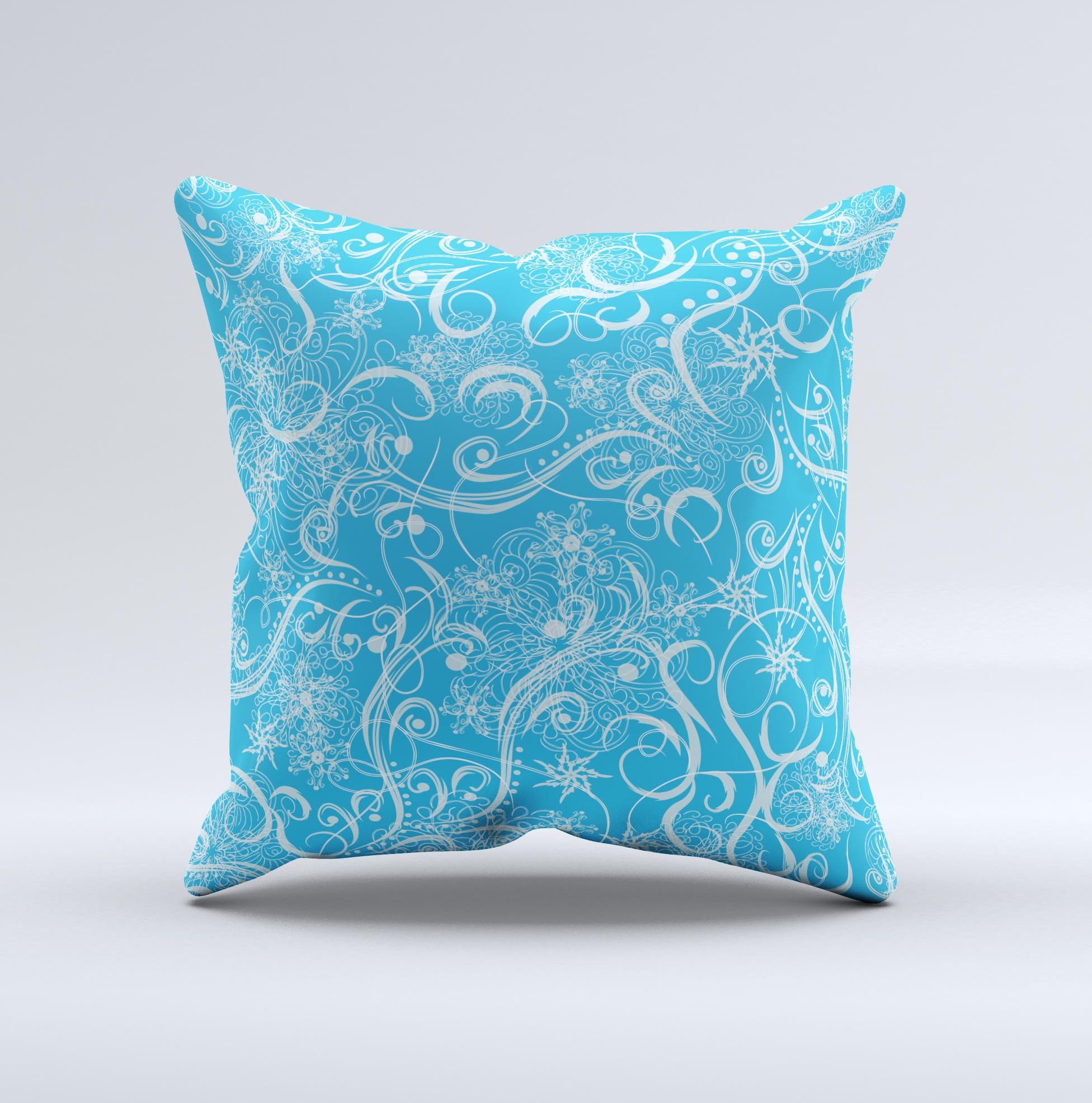 Blue and white decorative throw pillow featuring an abstract swirly pattern, handcrafted in Virginia with high-quality materials.