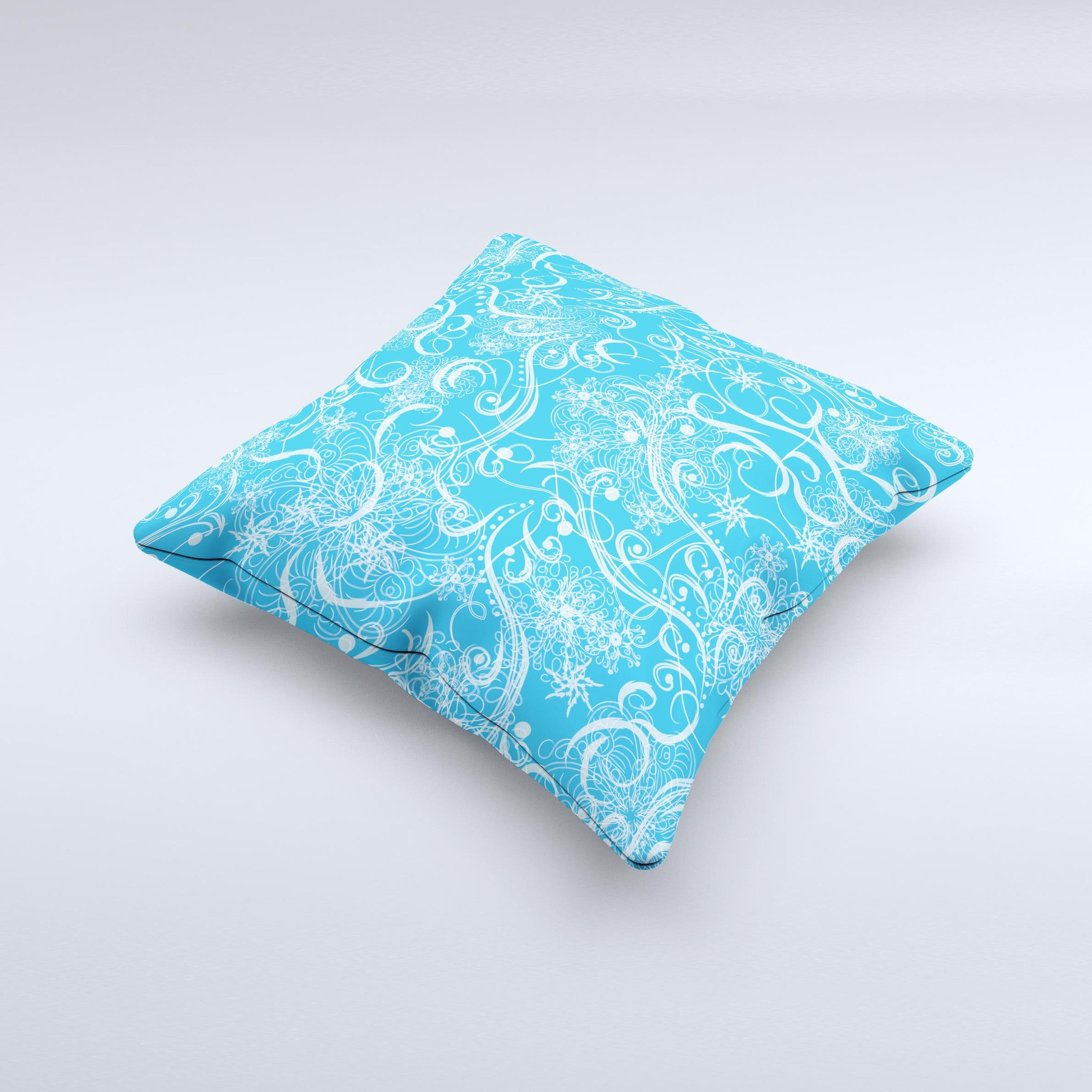 Blue and white decorative throw pillow featuring an abstract swirly pattern, handcrafted in Virginia with high-quality materials.