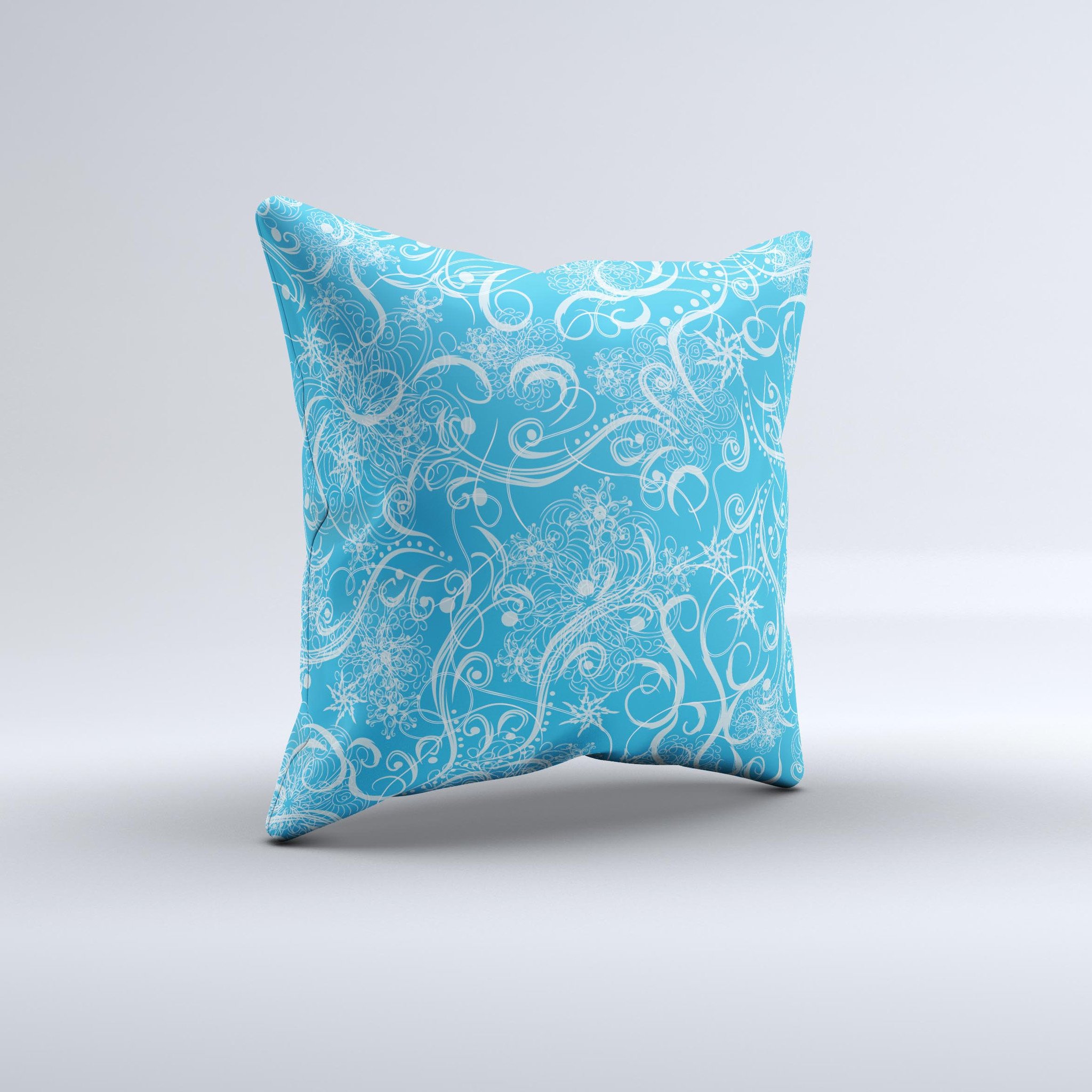 Blue and white decorative throw pillow featuring an abstract swirly pattern, handcrafted in Virginia with high-quality materials.