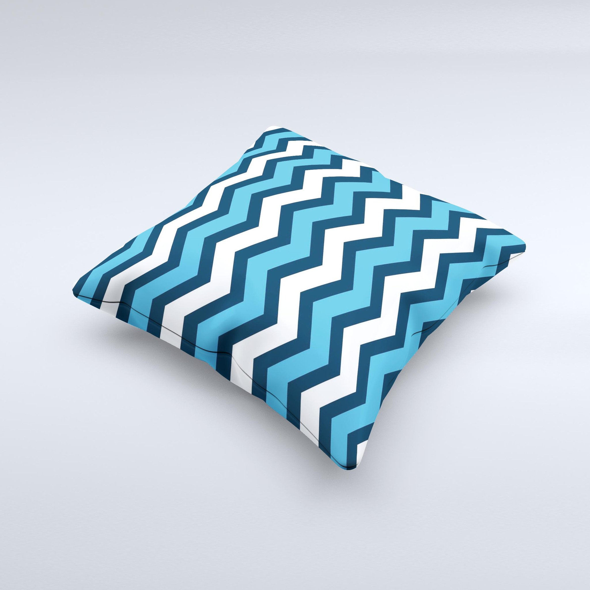 Blue decorative throw pillow featuring a wide chevron pattern, handmade in Virginia with high-quality materials.
