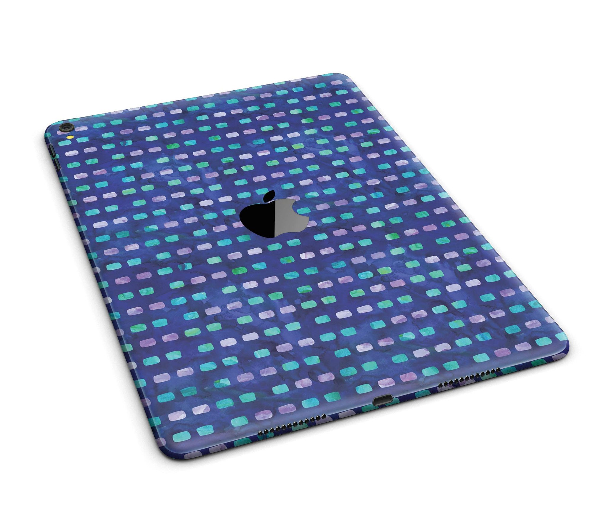 Full body skin for iPad featuring a vibrant blue, purple, and aqua strokes pattern, designed for style and protection.