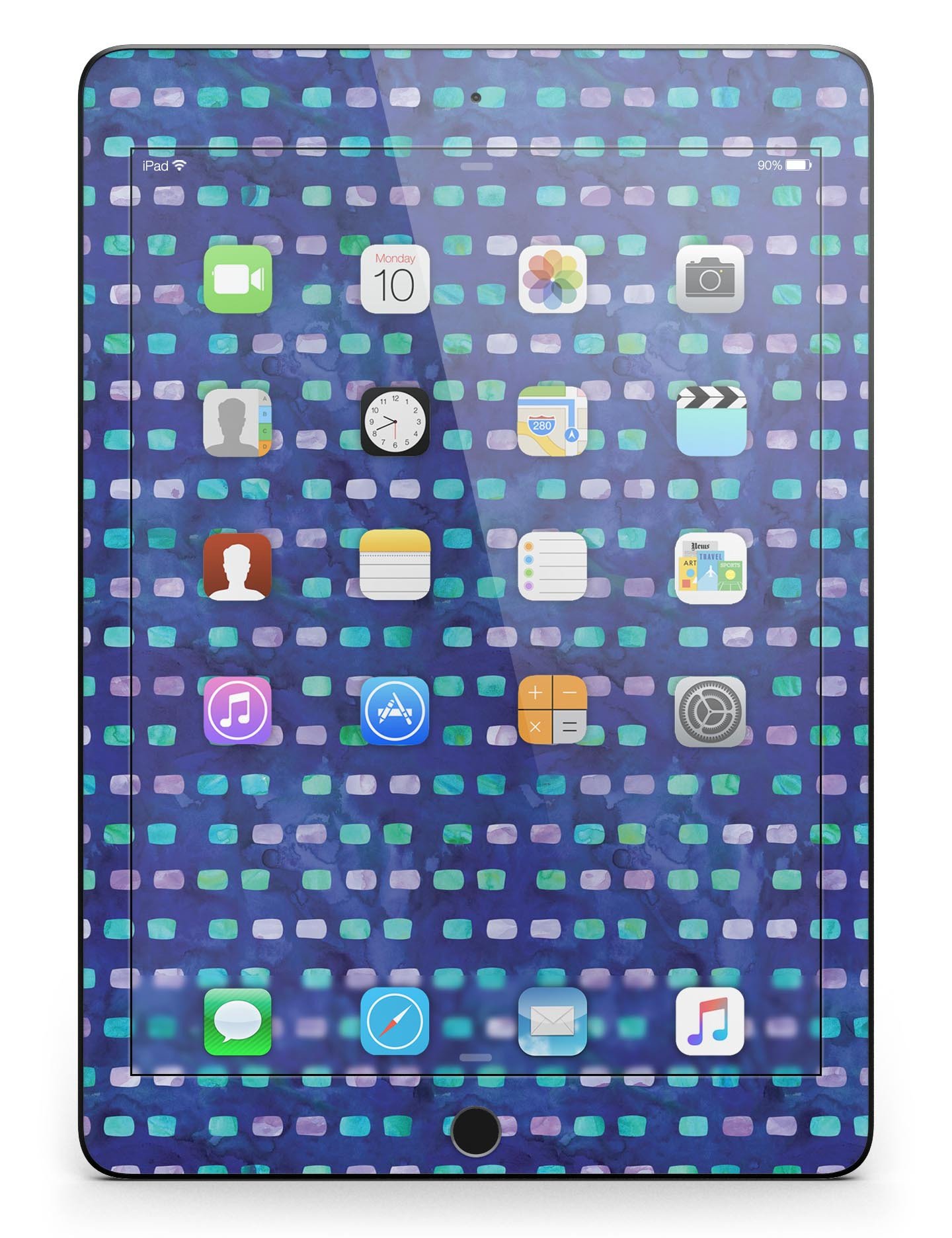 Full body skin for iPad featuring a vibrant blue, purple, and aqua strokes pattern, designed for style and protection.