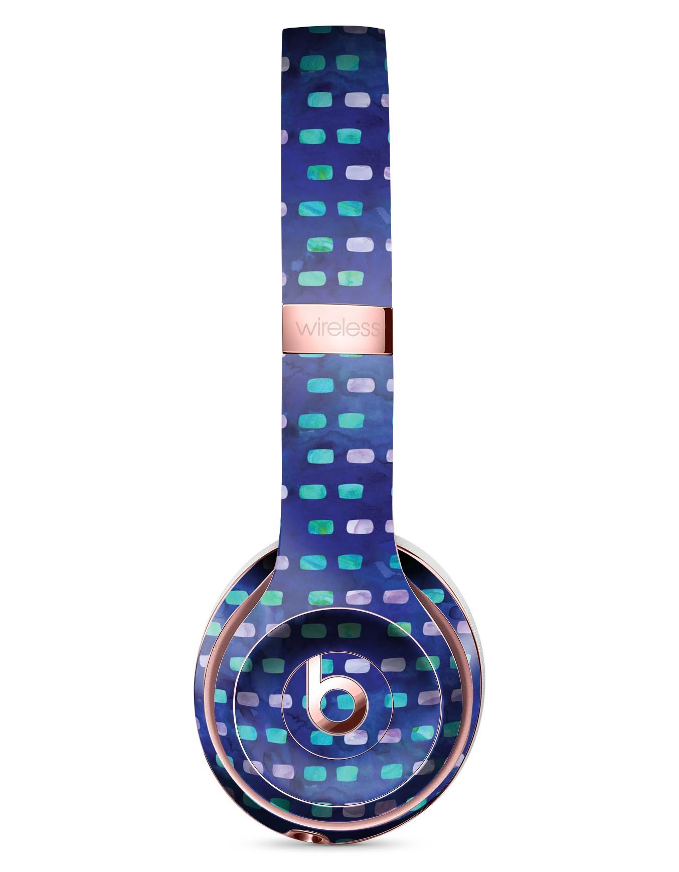 Blue with Purple and Aqua Strokes Pattern Full-Body Skin Kit for Beats by Dre Solo 3 Wireless Headphones, showcasing vibrant colors and design.