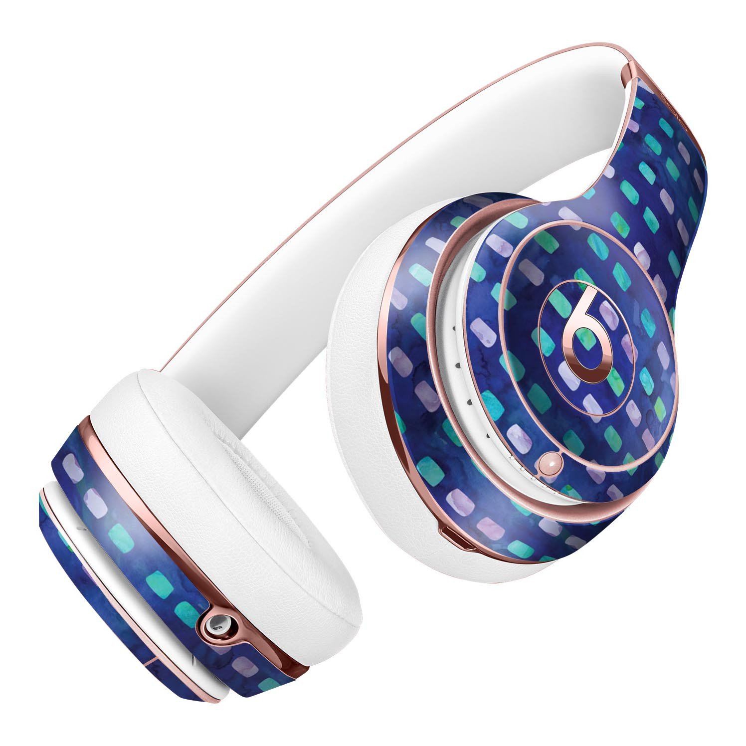 Blue with Purple and Aqua Strokes Pattern Full-Body Skin Kit for Beats by Dre Solo 3 Wireless Headphones, showcasing vibrant colors and design.