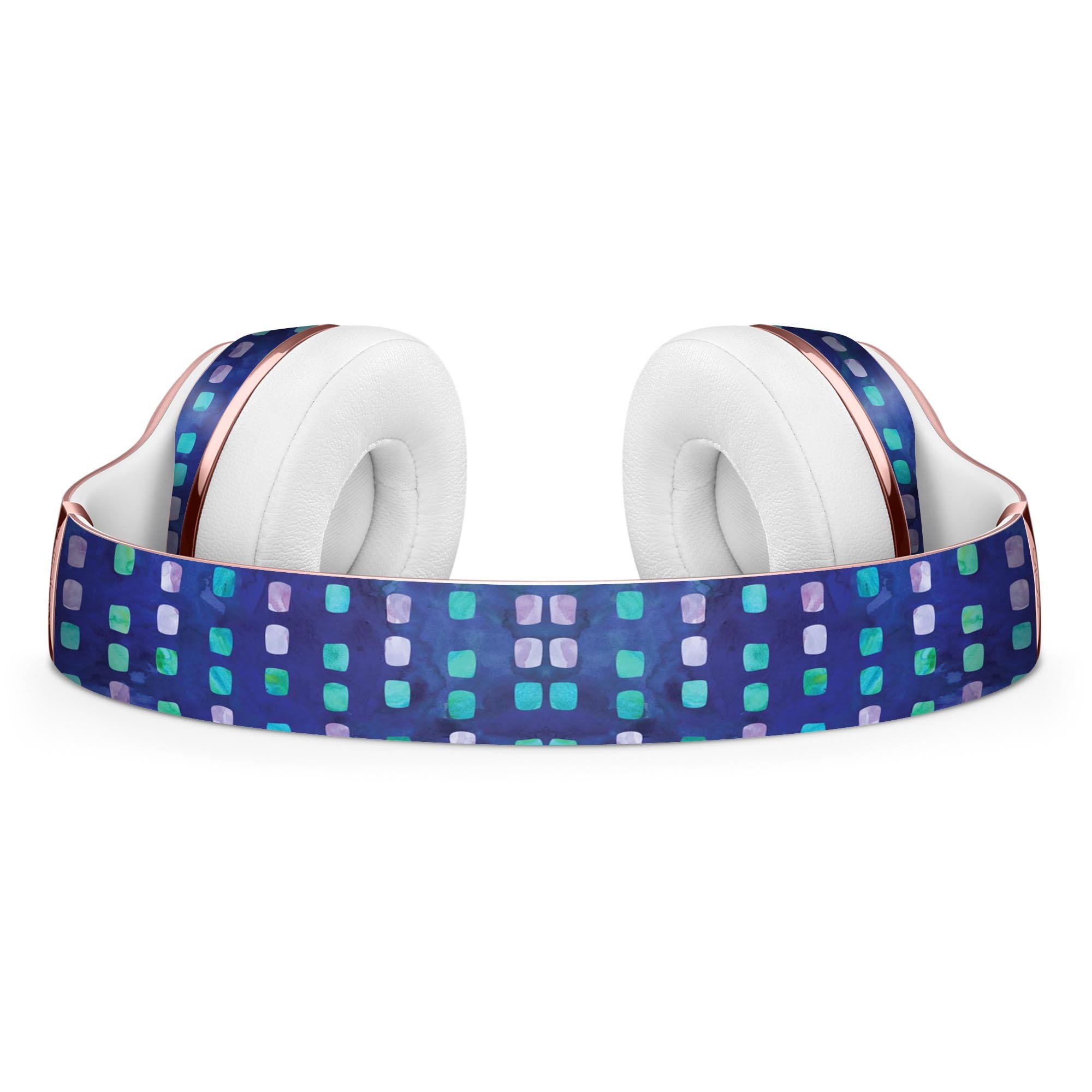 Blue with Purple and Aqua Strokes Pattern Full-Body Skin Kit for Beats by Dre Solo 3 Wireless Headphones, showcasing vibrant colors and design.