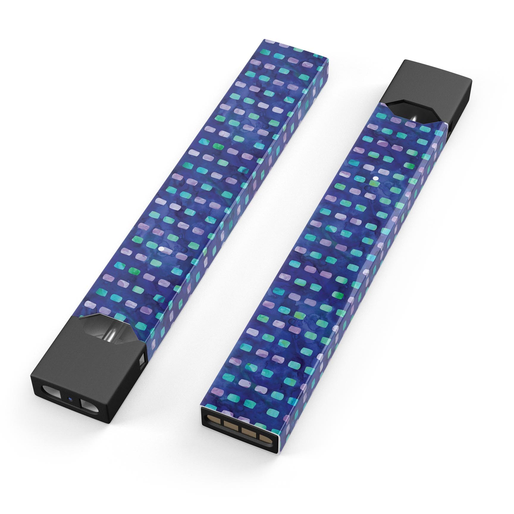 Blue decal with purple and aqua strokes designed for JUUL vaping device, showcasing vibrant colors and a sleek finish.