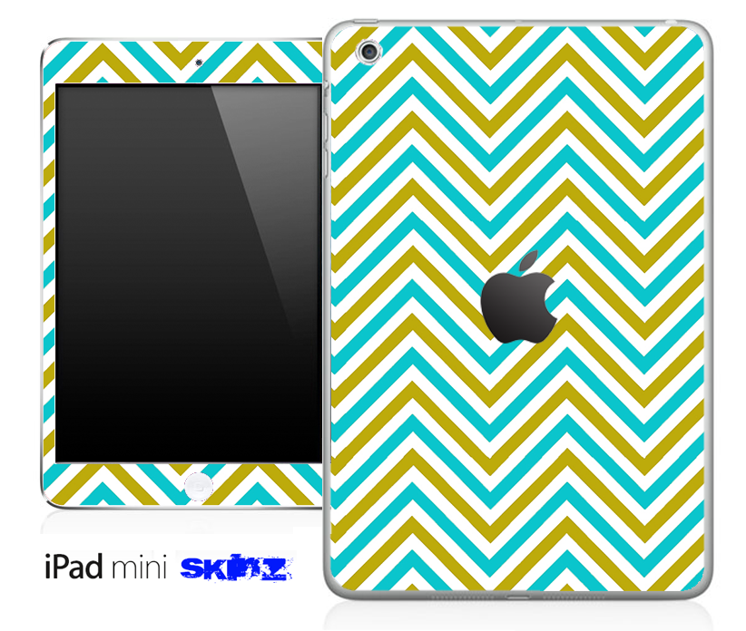 Blue and gold sharp chevron pattern skin for iPad Mini, showcasing vibrant colors and sleek design.