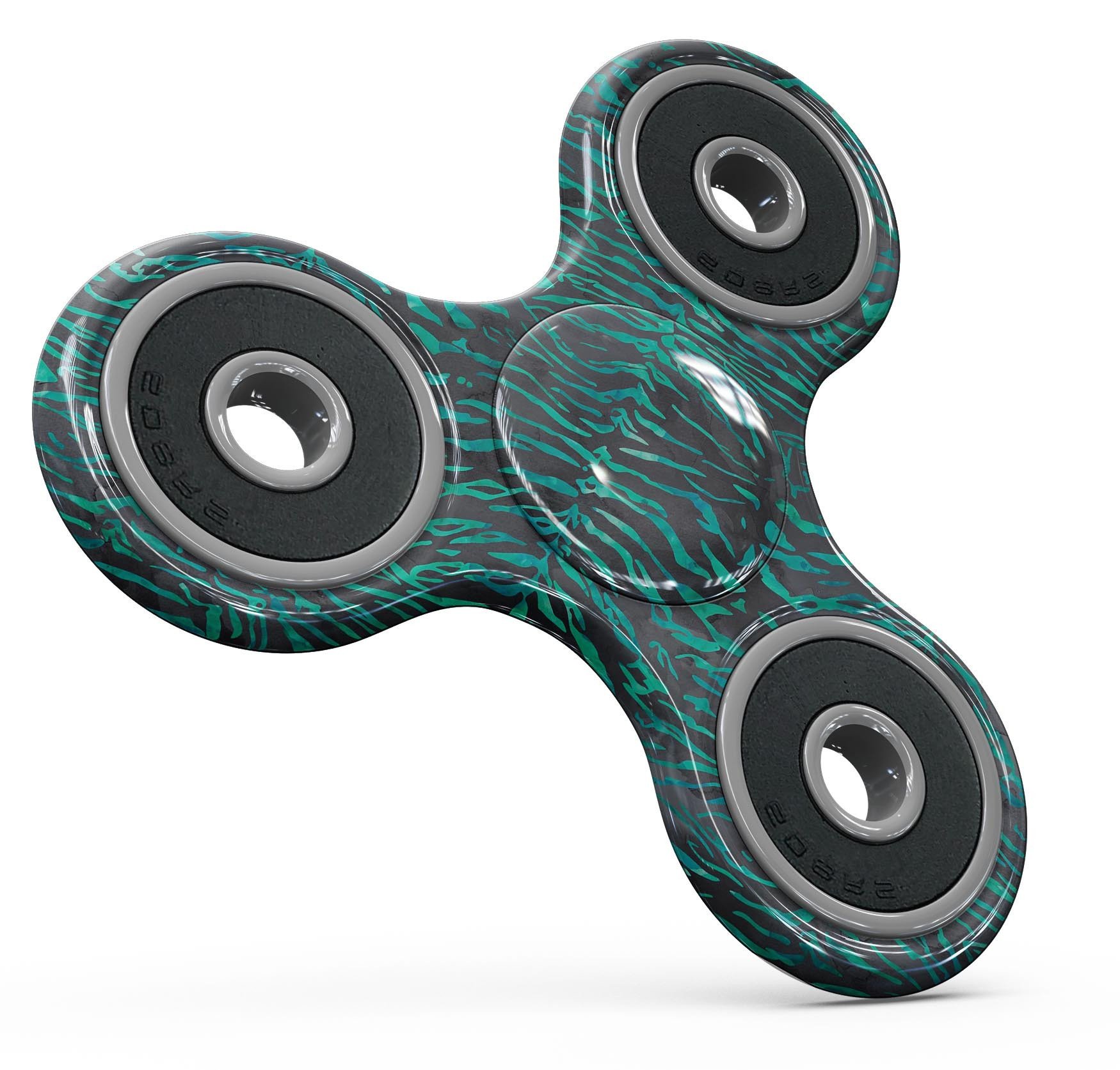 Blue-Green and Black Watercolor Tiger Pattern skin for fidget spinner, showcasing vibrant colors and intricate design.