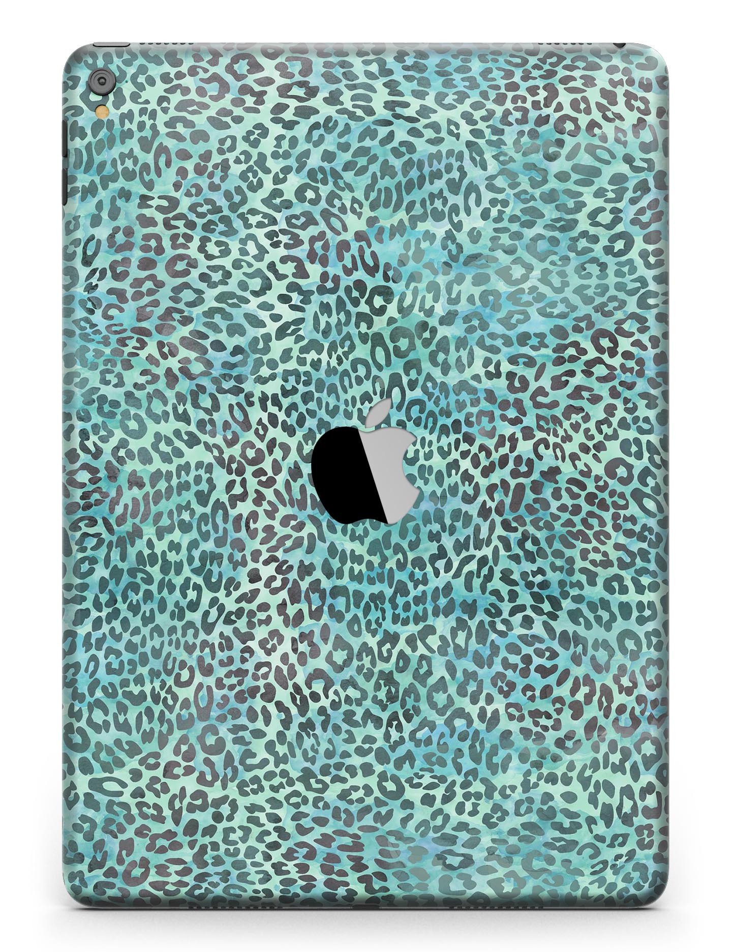 Blue-Green Watercolor Leopard Pattern Full Body Skin for iPad Pro, showcasing vibrant colors and unique design.