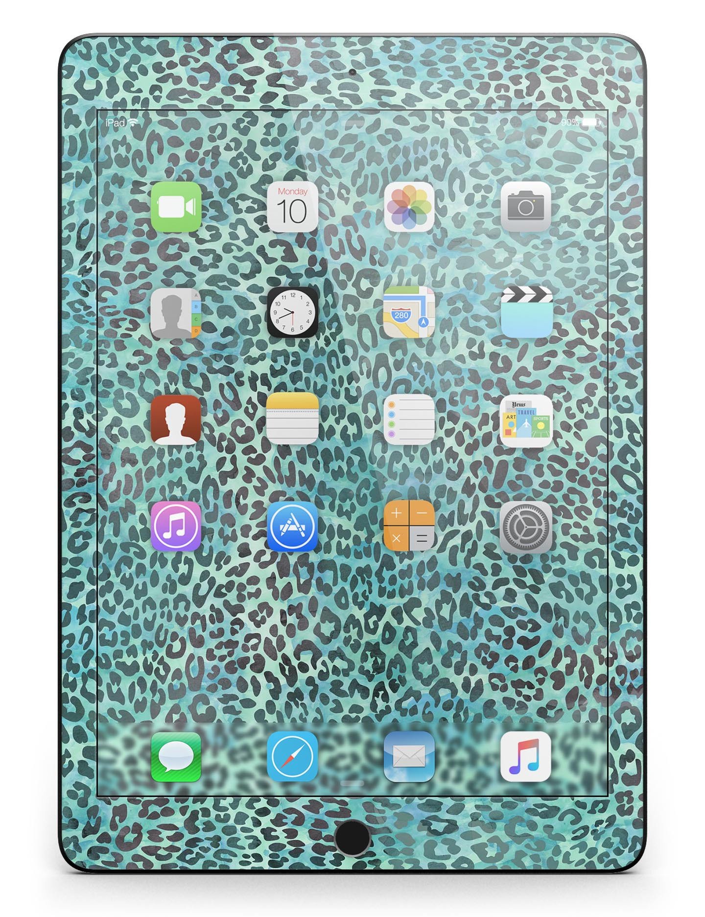 Blue-Green Watercolor Leopard Pattern Full Body Skin for iPad Pro, showcasing vibrant colors and unique design.