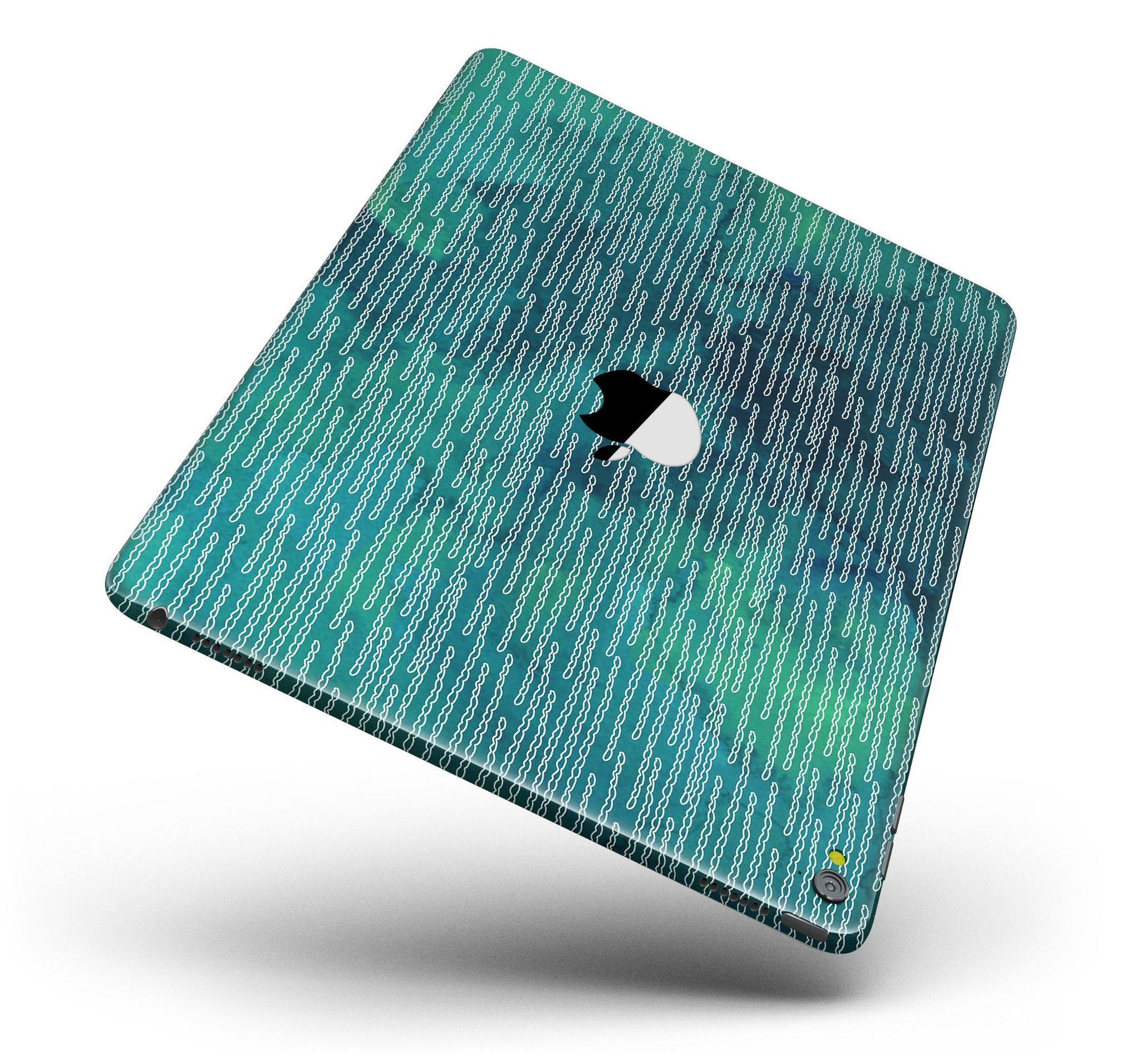 Blue-Green Watercolor Squiggles Full Body Skin for iPad Pro, showcasing vibrant colors and a stylish design.
