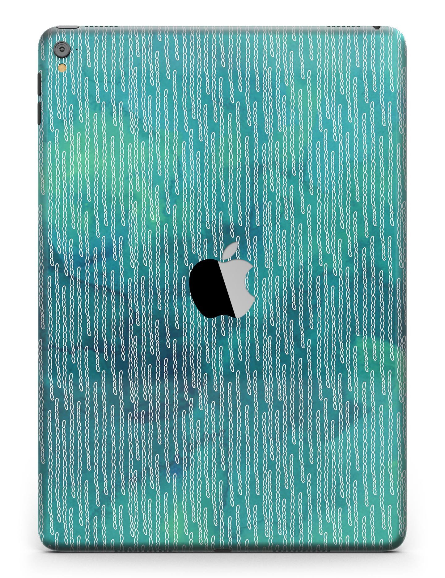 Blue-Green Watercolor Squiggles Full Body Skin for iPad Pro, showcasing vibrant colors and a stylish design.