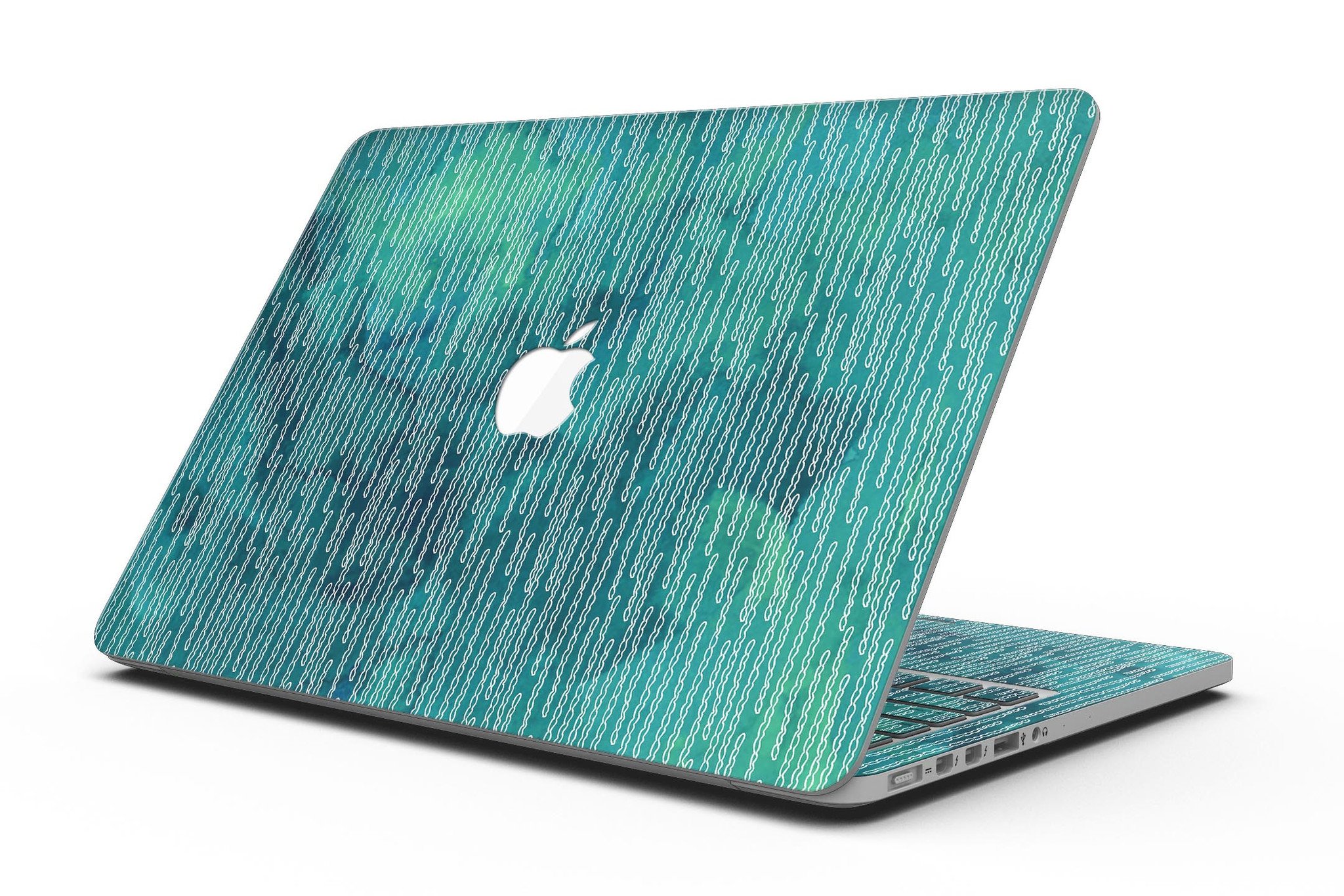 Blue-Green Watercolor Squiggles skin for MacBook Pro with Retina Display, showcasing vibrant colors and unique design.