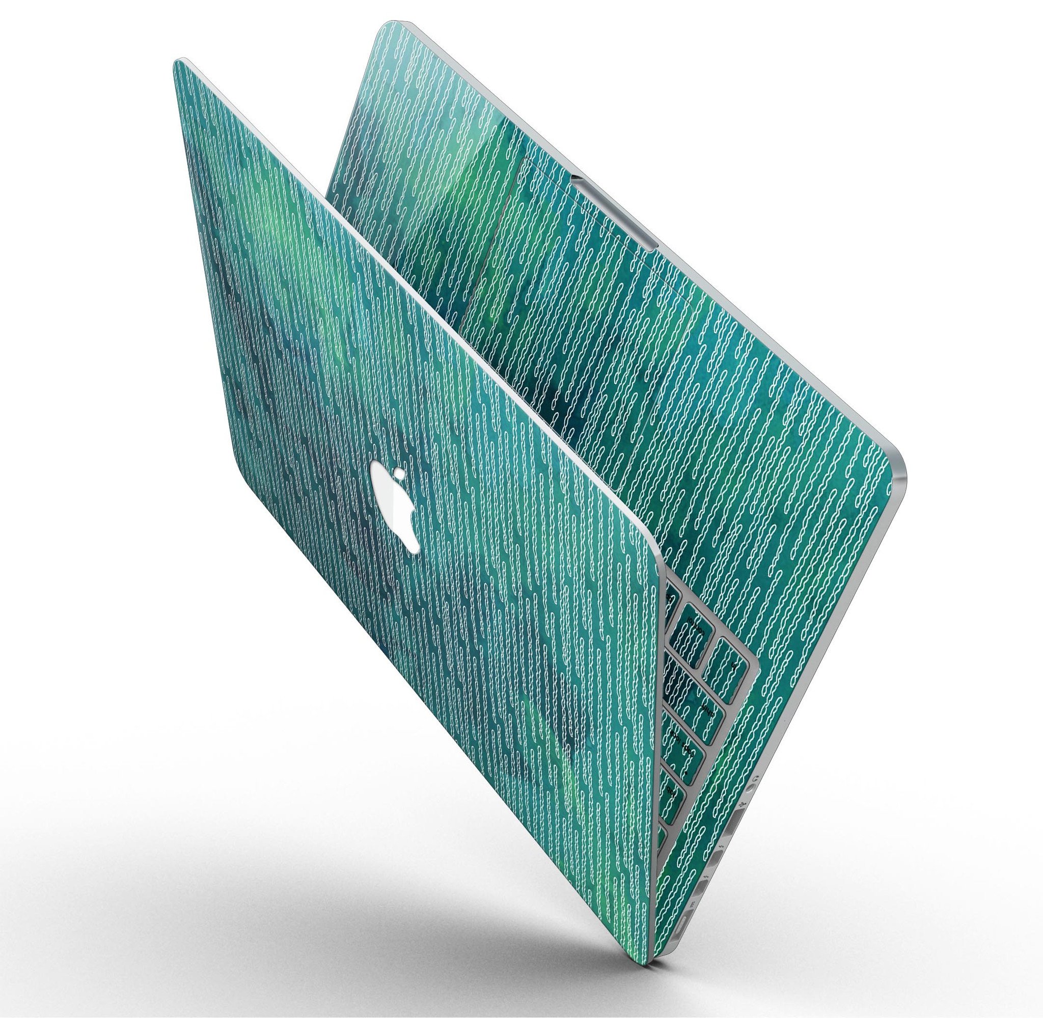 Blue-Green Watercolor Squiggles skin for MacBook Pro with Retina Display, showcasing vibrant colors and unique design.