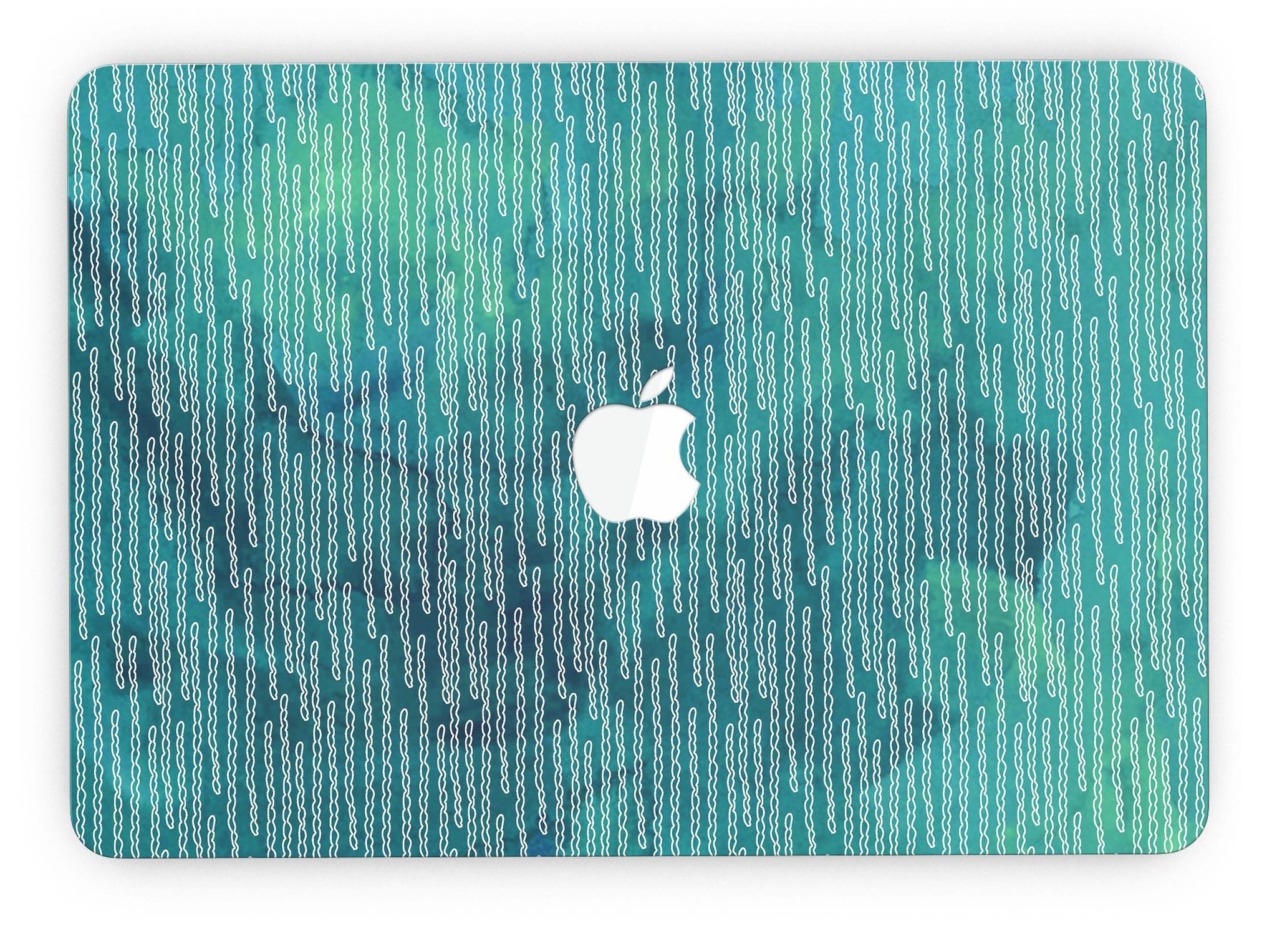 Blue-Green Watercolor Squiggles skin for MacBook Pro with Retina Display, showcasing vibrant colors and unique design.