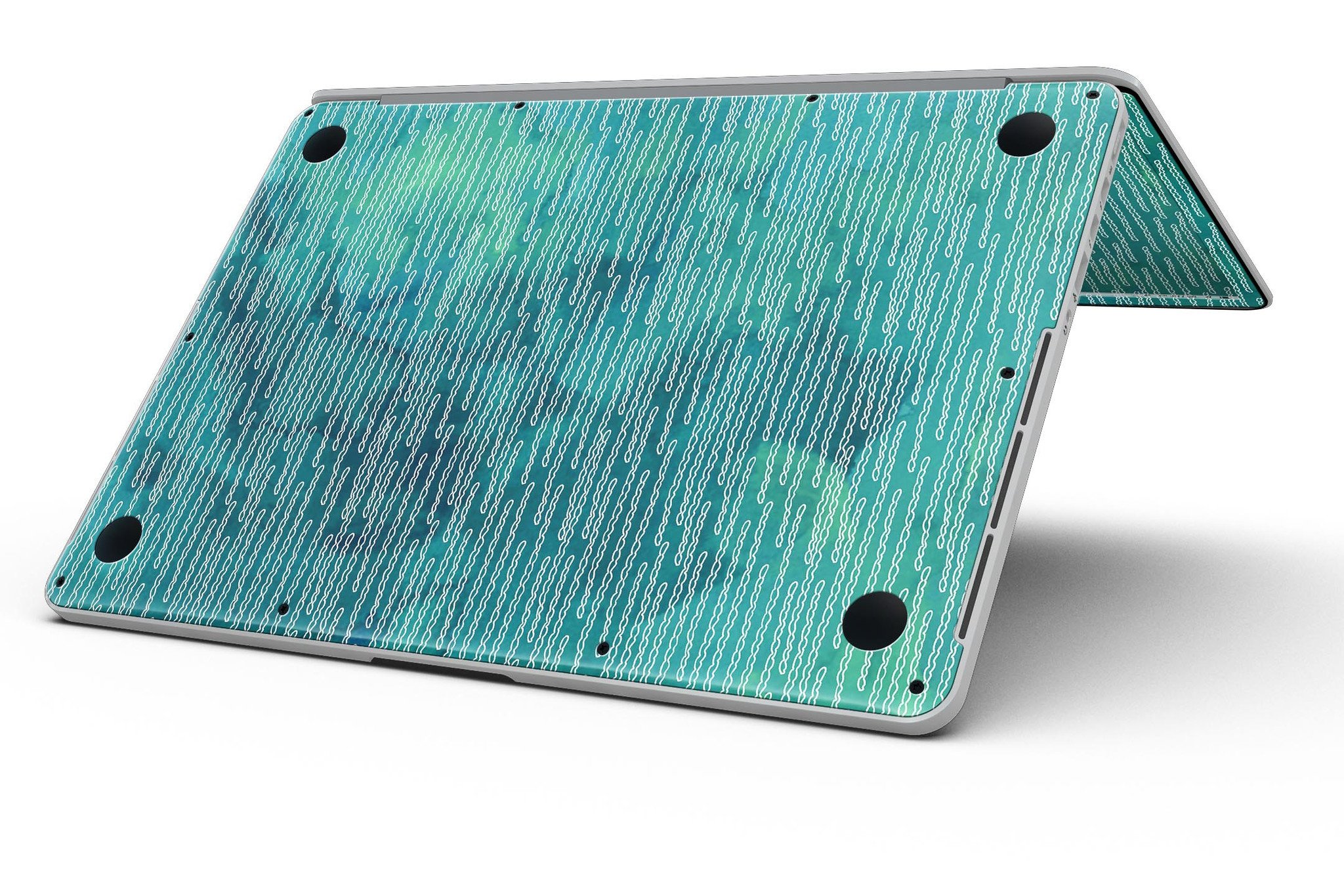 Blue-Green Watercolor Squiggles skin for MacBook Pro with Retina Display, showcasing vibrant colors and unique design.