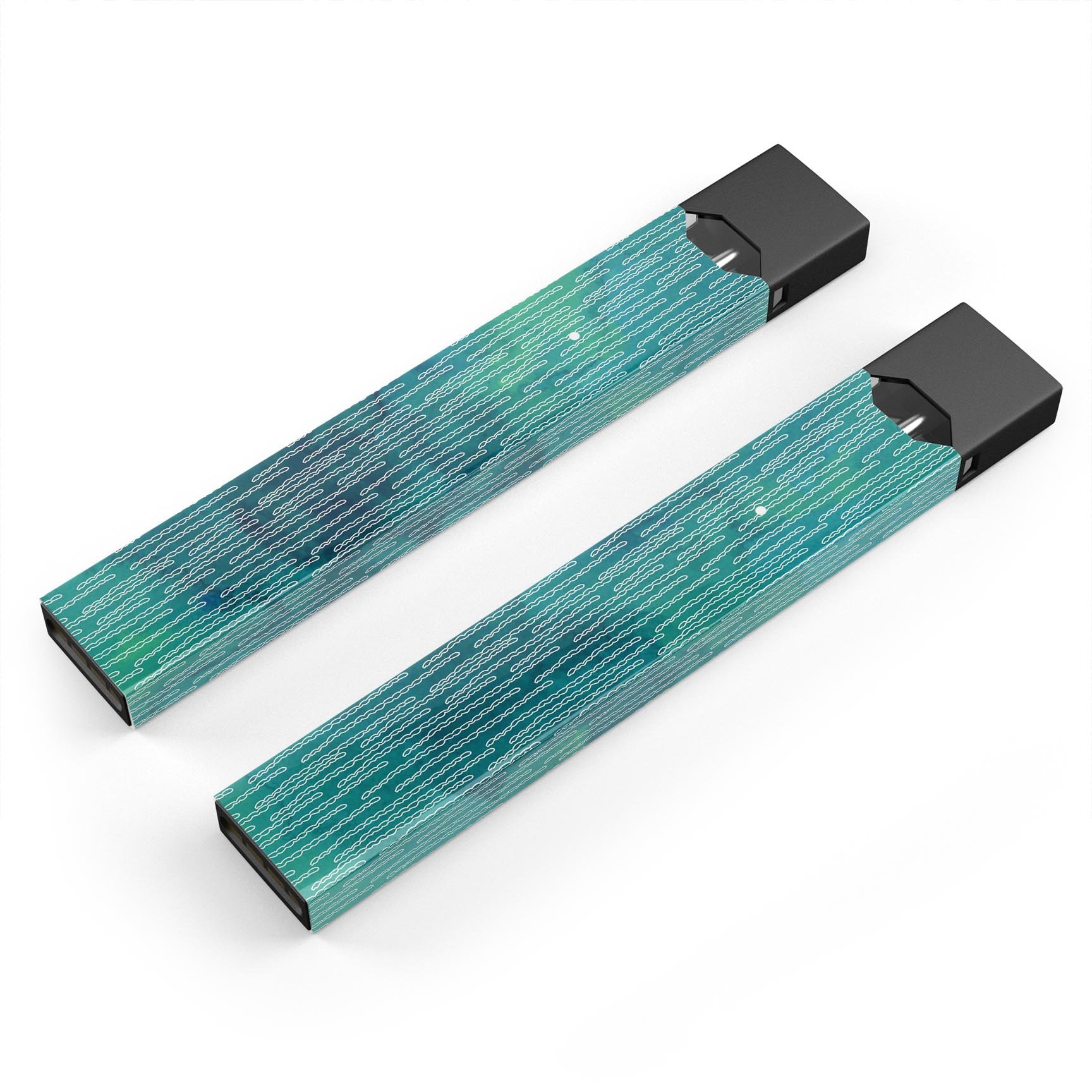 Blue-Green Watercolor Squiggles skin-wrap for JUUL device, showcasing vibrant colors and precise cut.