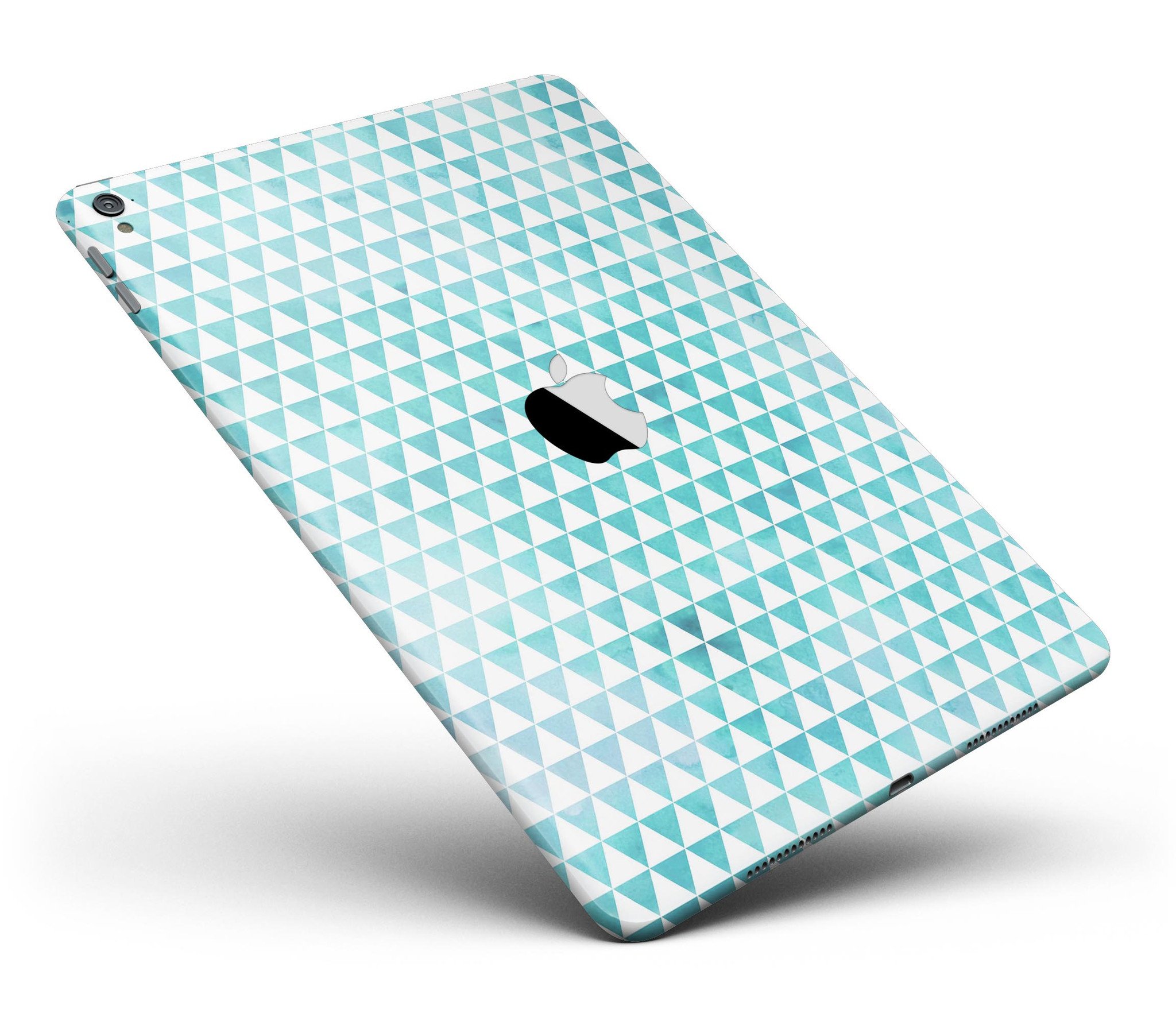 Blue-Green Watercolor Triangle Pattern skin for iPad Pro, showcasing vibrant colors and a full body design.