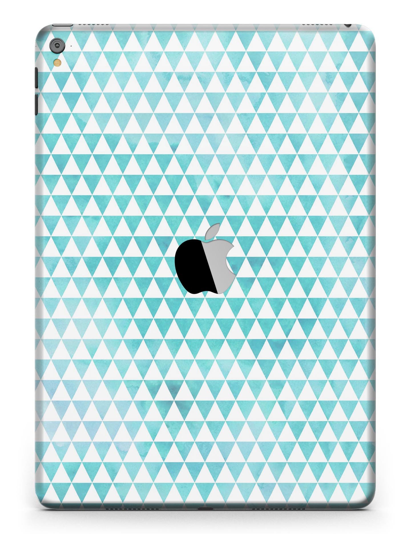 Blue-Green Watercolor Triangle Pattern skin for iPad Pro, showcasing vibrant colors and a full body design.