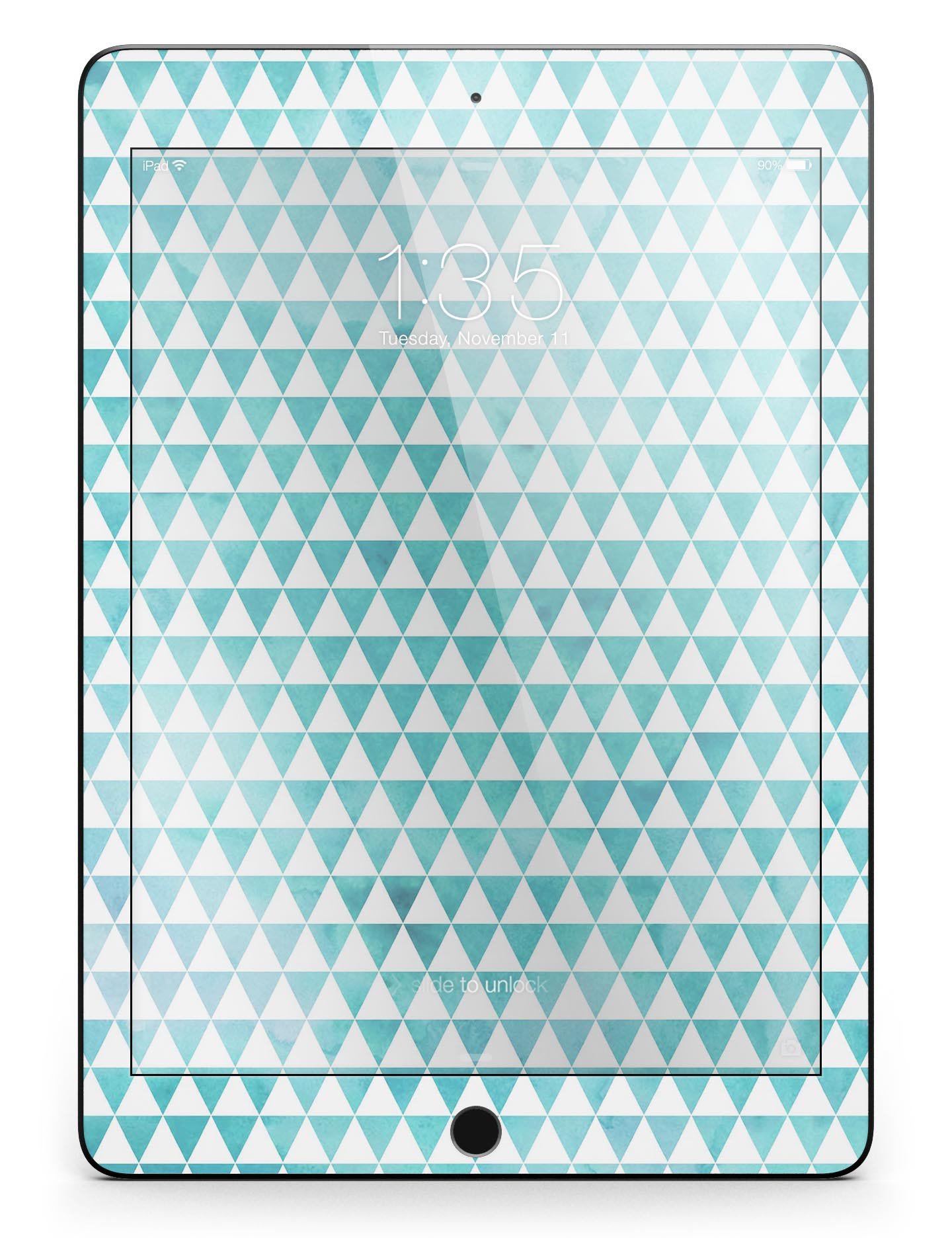 Blue-Green Watercolor Triangle Pattern skin for iPad Pro, showcasing vibrant colors and a full body design.