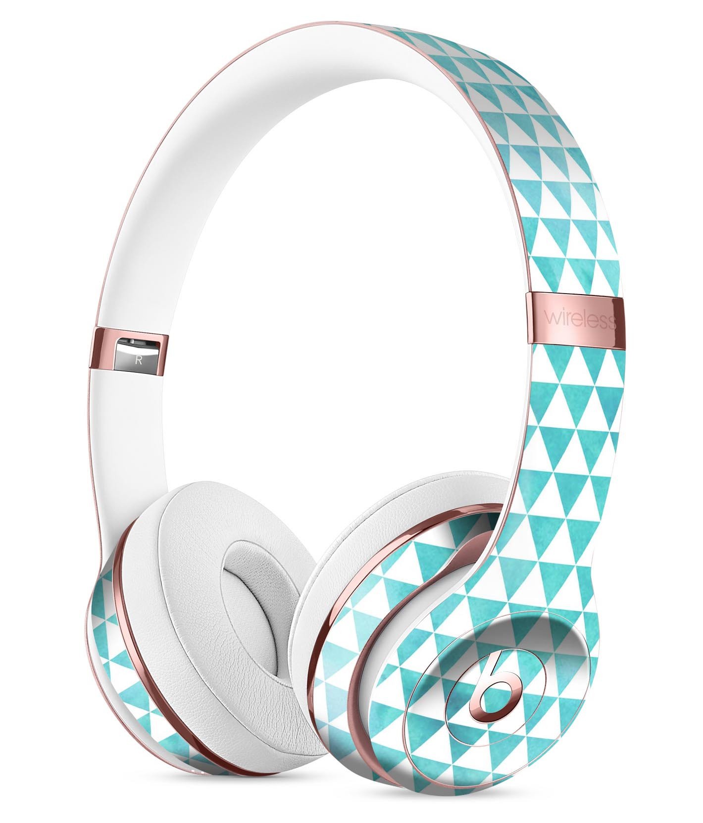 Blue-Green Watercolor Triangle Pattern Skin Kit for Beats by Dre Solo 3 Wireless Headphones, showcasing vibrant colors and unique design.