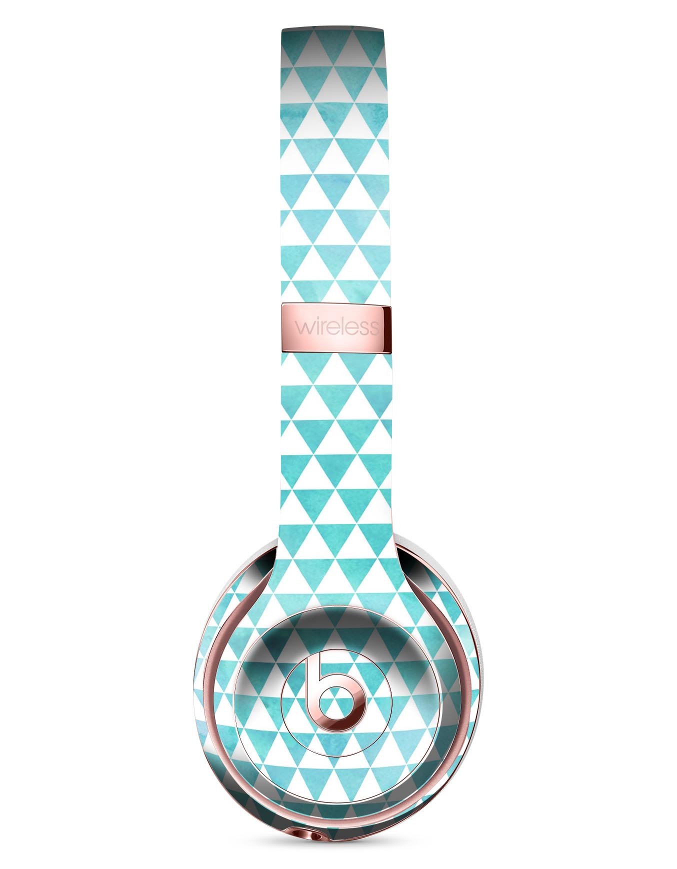 Blue-Green Watercolor Triangle Pattern Skin Kit for Beats by Dre Solo 3 Wireless Headphones, showcasing vibrant colors and unique design.